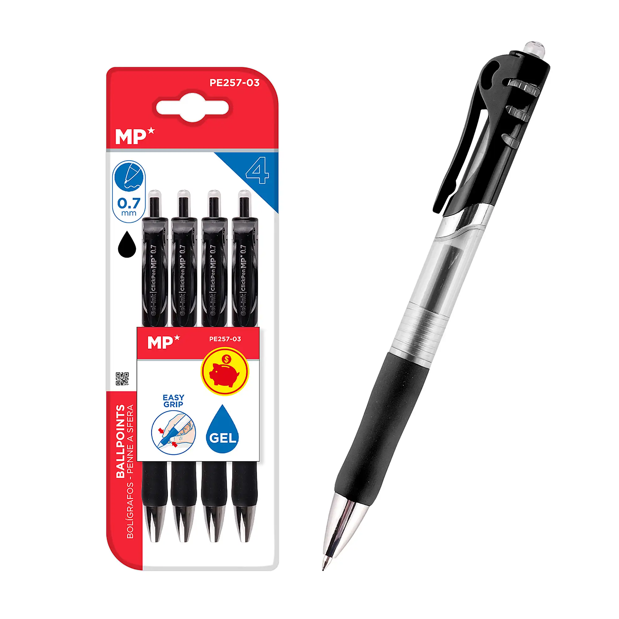 SET BOLÍGRAFO TINTA GEL PUNTA 0.7 mm 4 Uds.NEGRO