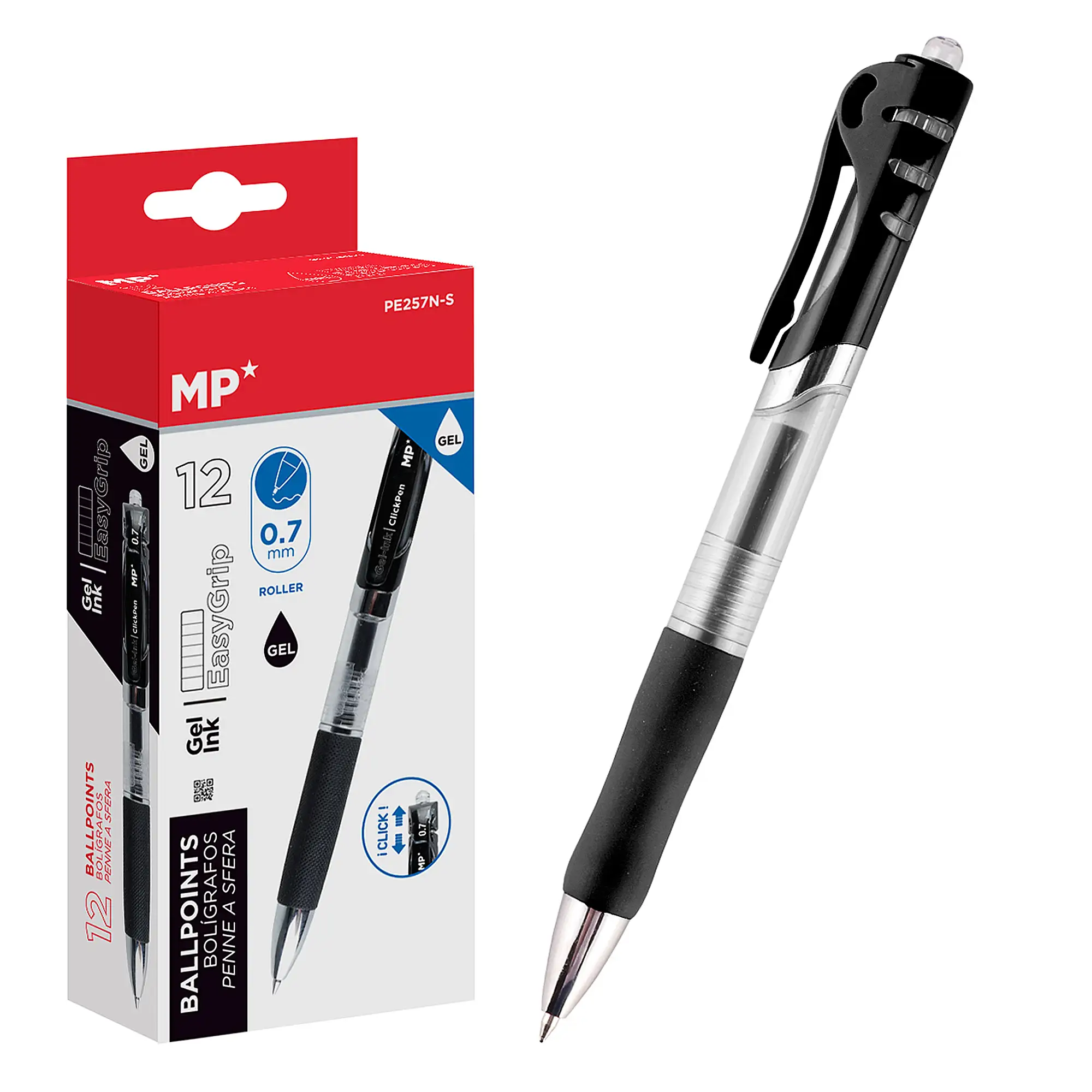 PACK 12 BOLÍGRAFOS TINTA GEL PUNTA 0.7 mm NEGRO
