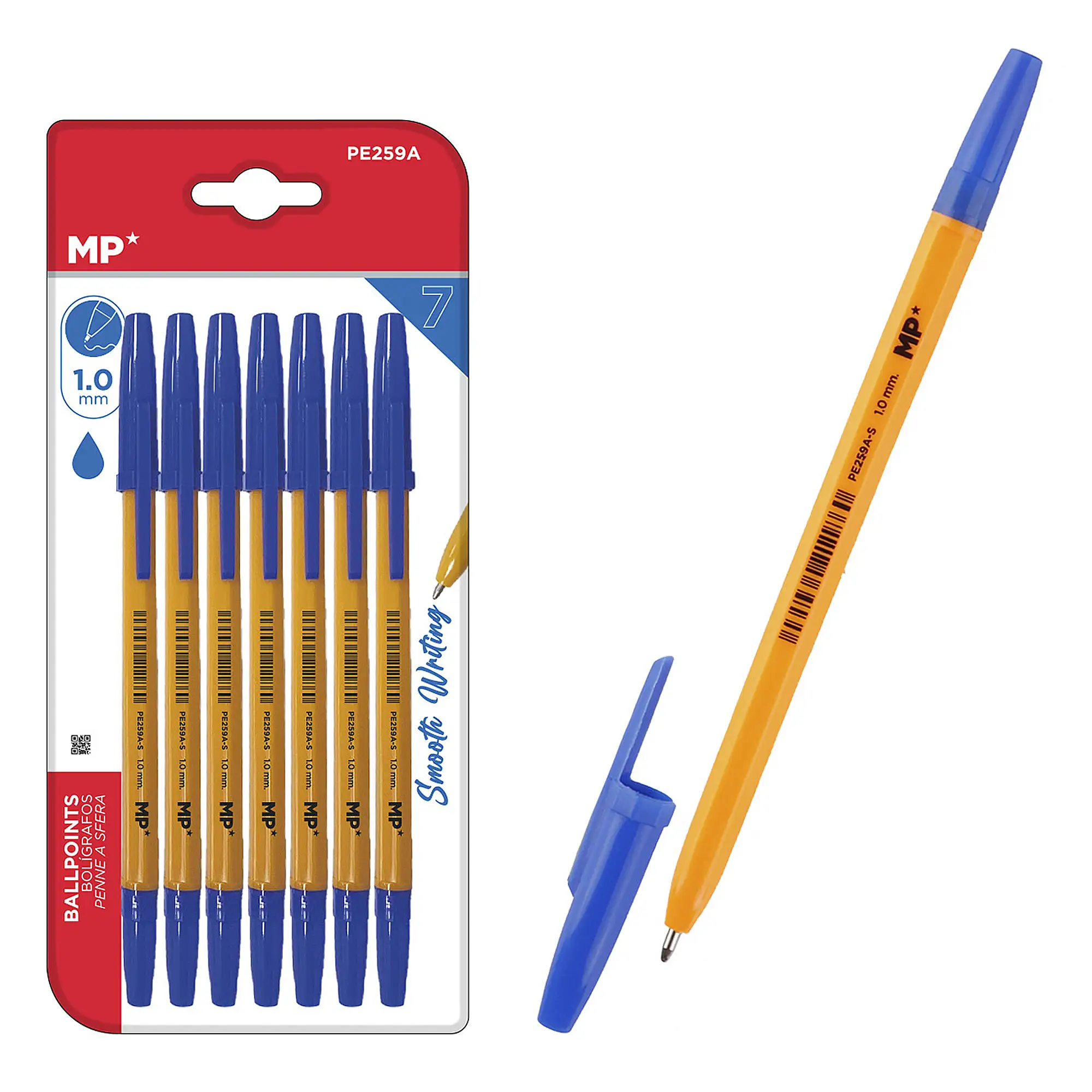 SET BOLÍGRAFOS AZUL SOFT PUNTA 1.0 mm 7 Uds.