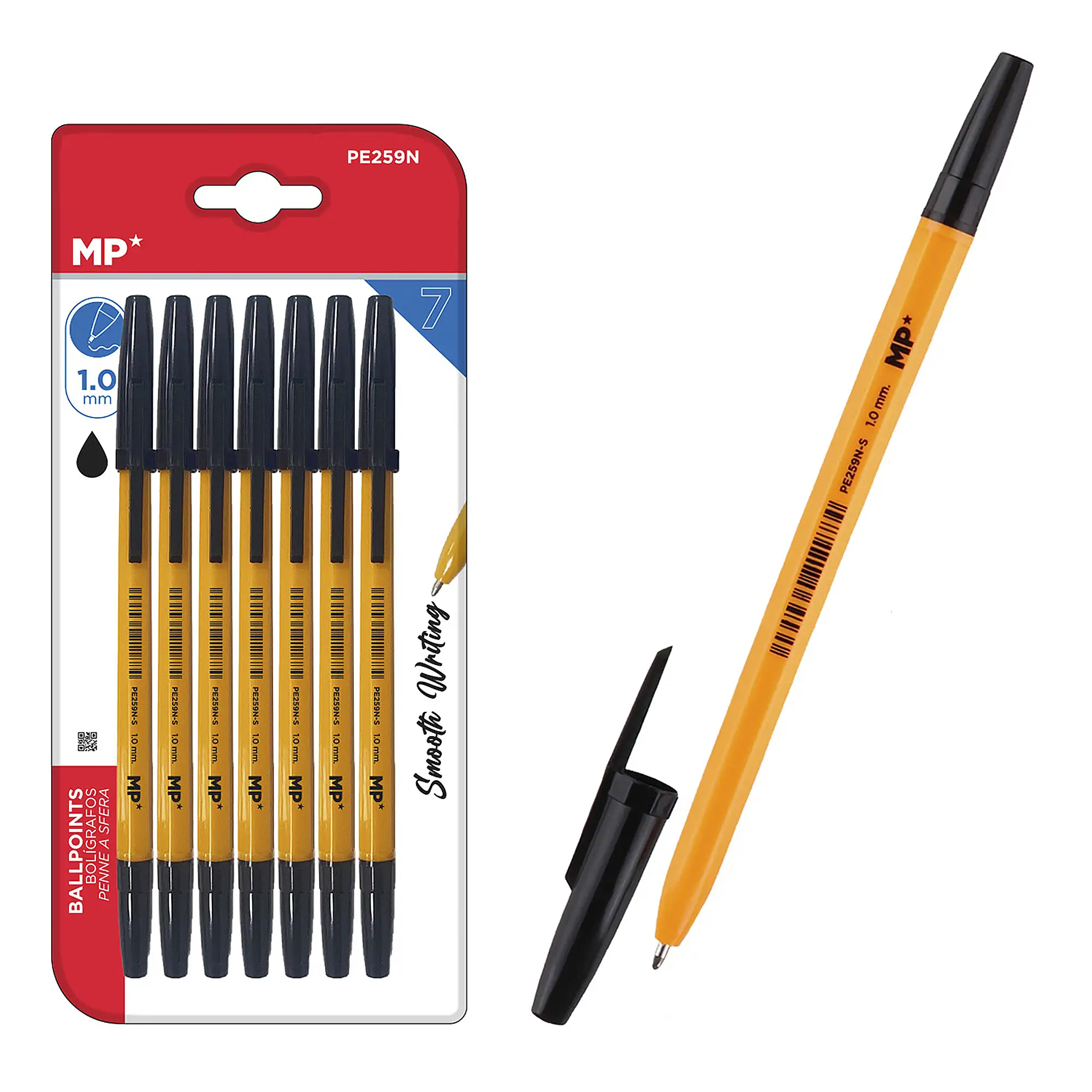 BOLÍGRAFOS NEGRO SOFT PUNTA 1.0 mm 7 Uds.