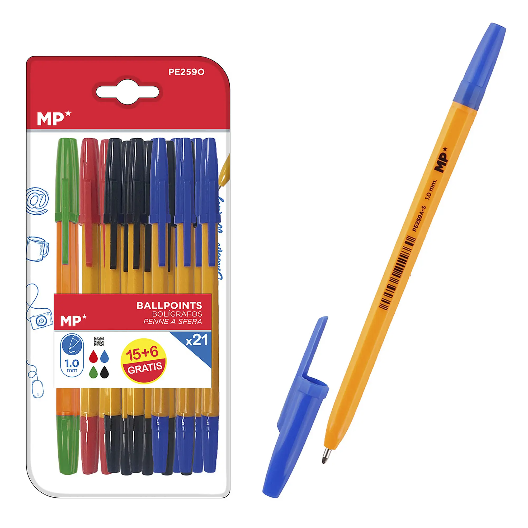 SET BOLÍGRAFOS SOFT PUNTA 1.0 mm 21 Uds.