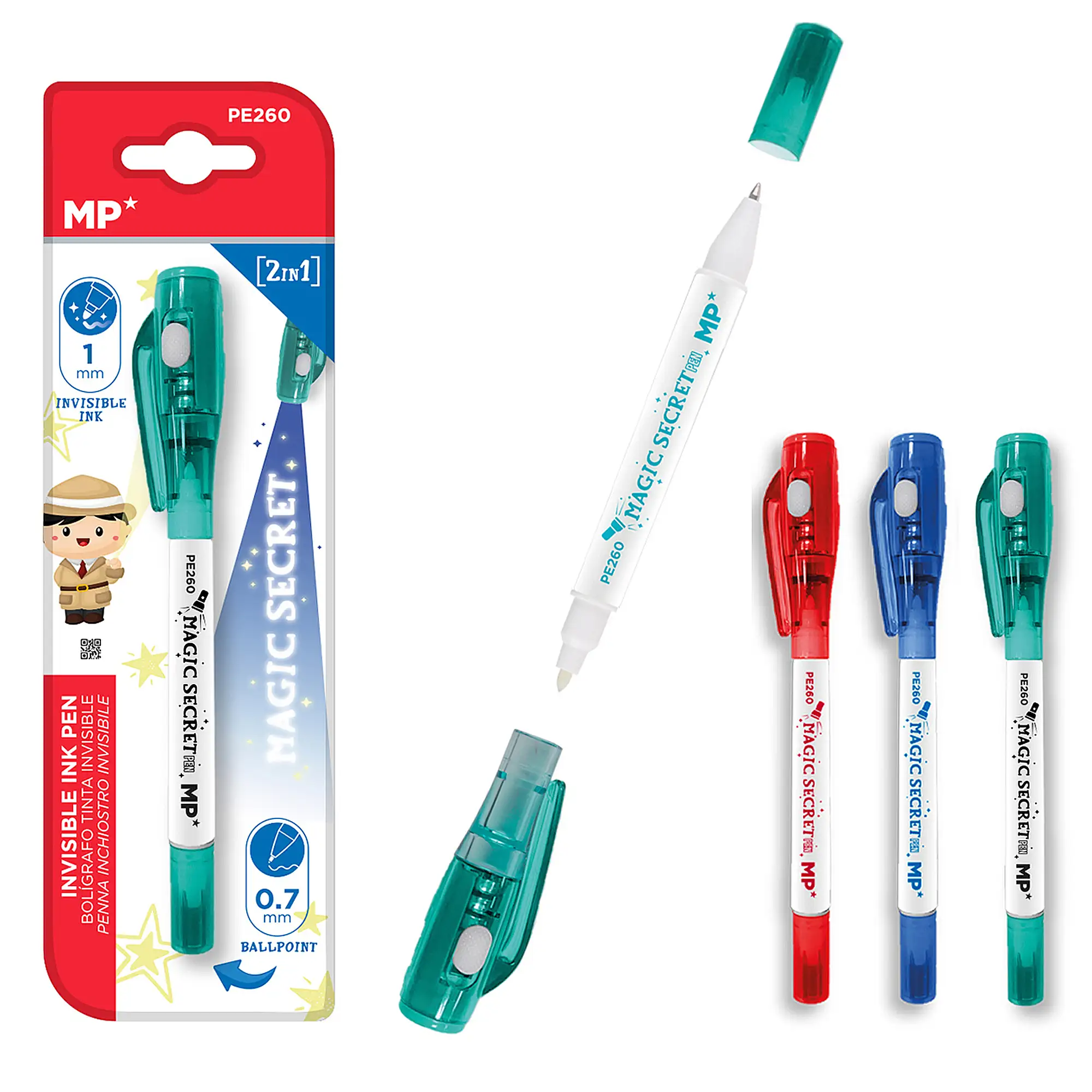 PACK 12 Uds. BOLÍGRAFO TINTA INVISIBLE MAGIC SECRET 2 EN 1