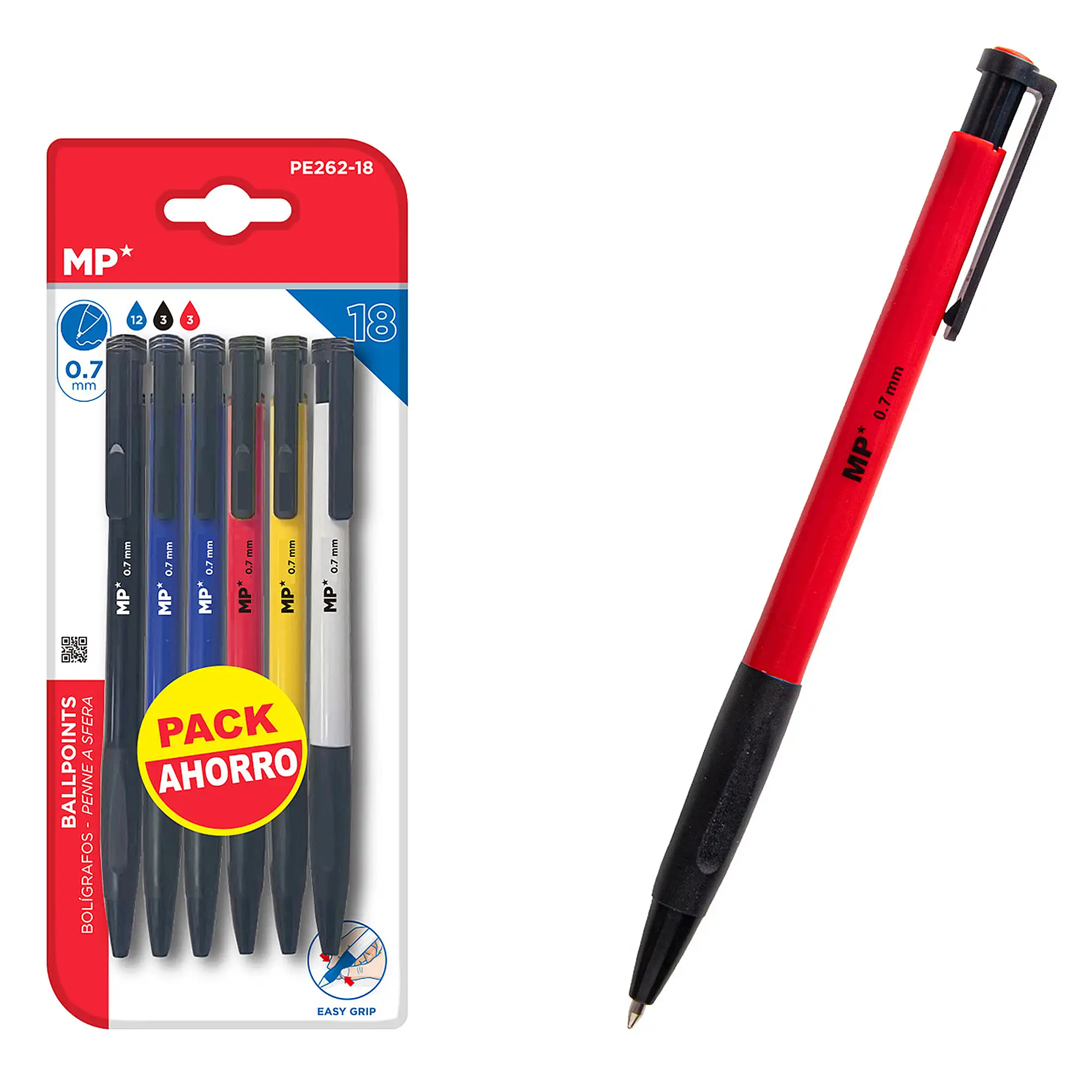 SET BOLÍGRAFOS EASY GRIP 0.7 mm 18 Uds.