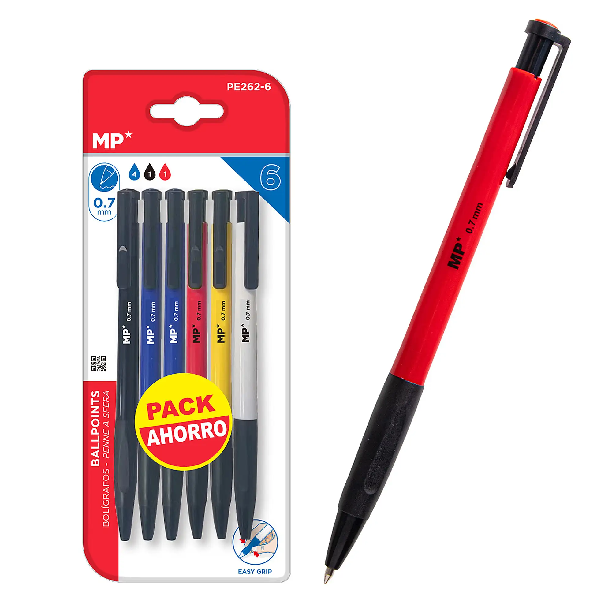 SET BOLÍGRAFOS EASY GRIP 0.7 mm 6 Uds.