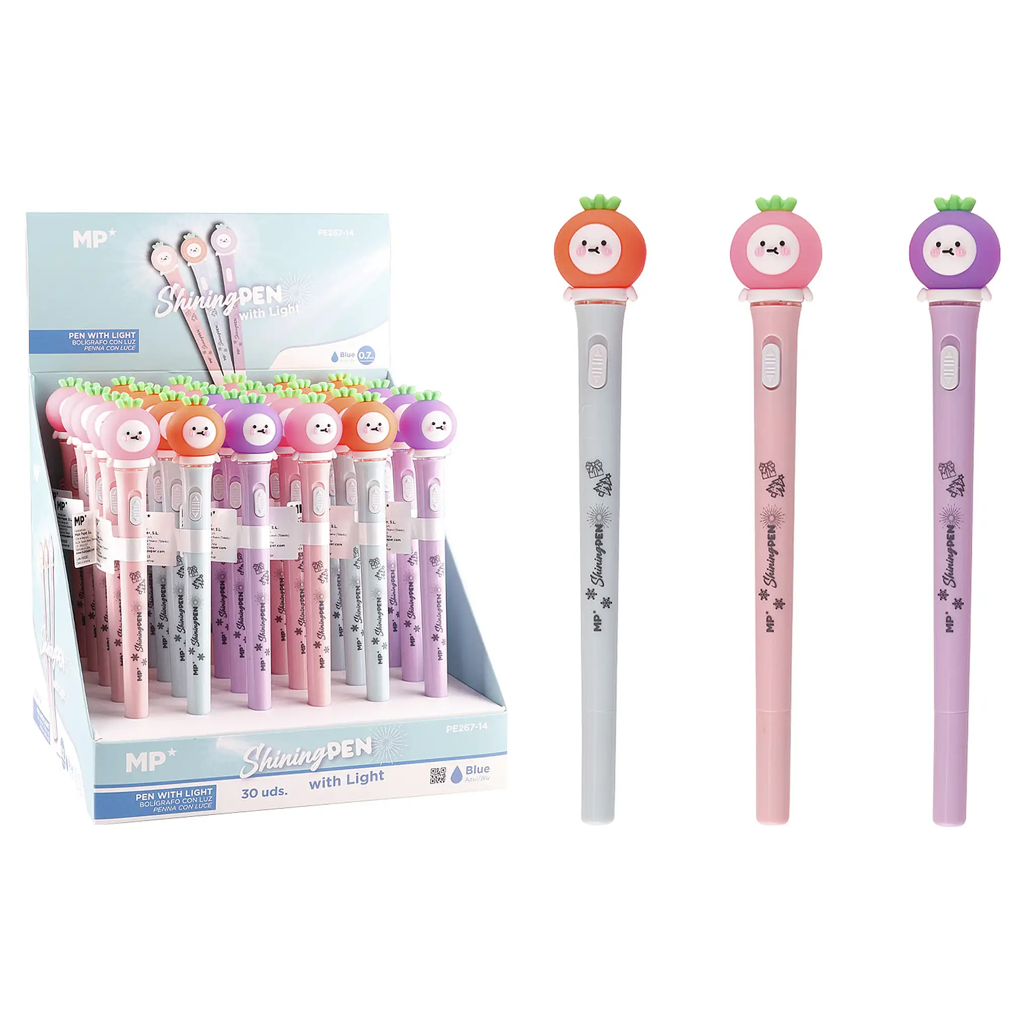 PACK 30 BOLÍGRAFOS FANTASÍA CON LUZ MULTICOLOR