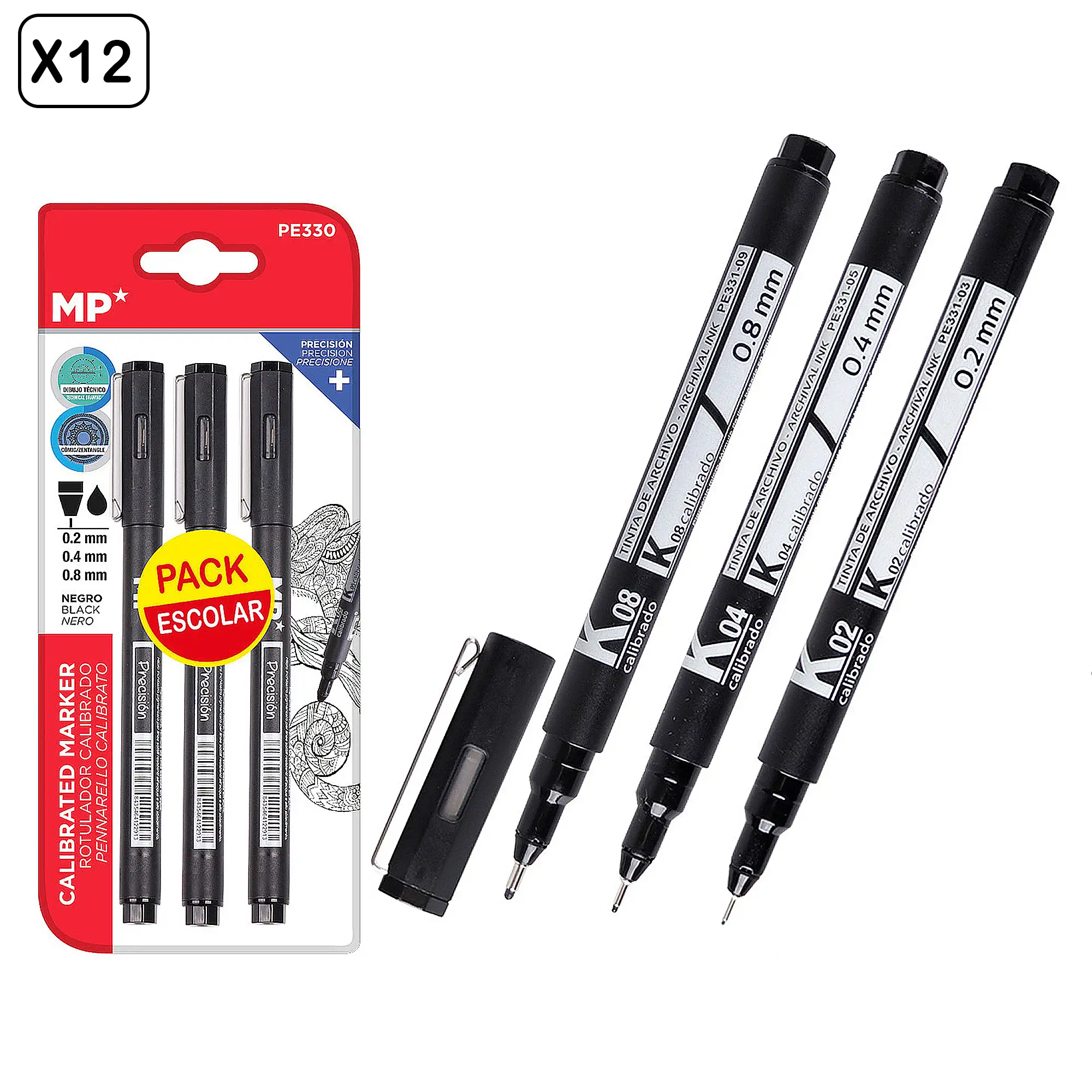 12 PACKS DE ROTULADOR CALIBRADO 0.2 mm 0.4 mm 0.8 mm. 3 Uds.