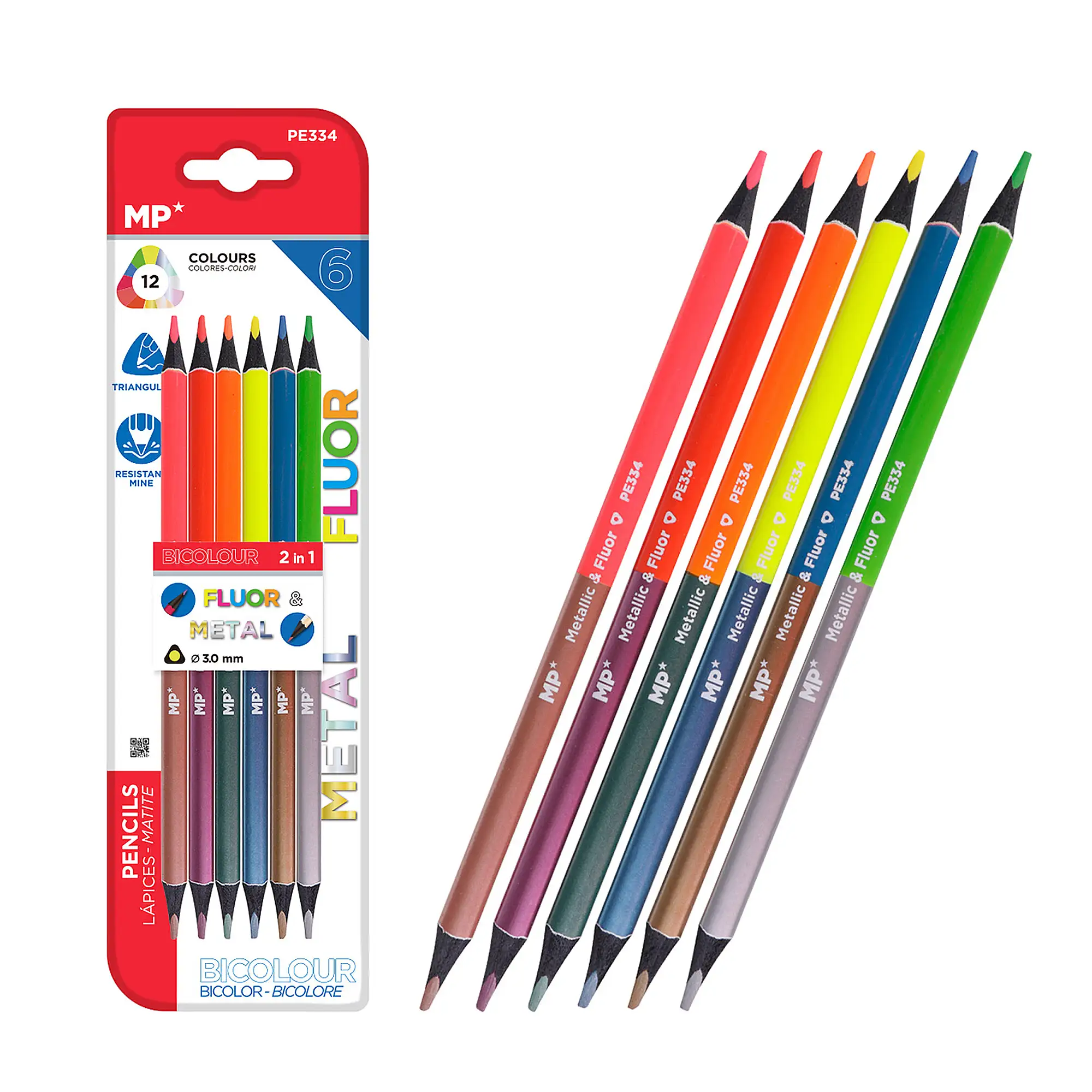 SET LÁPICES BICOLOR METAL Y FLUOR 6 Uds.