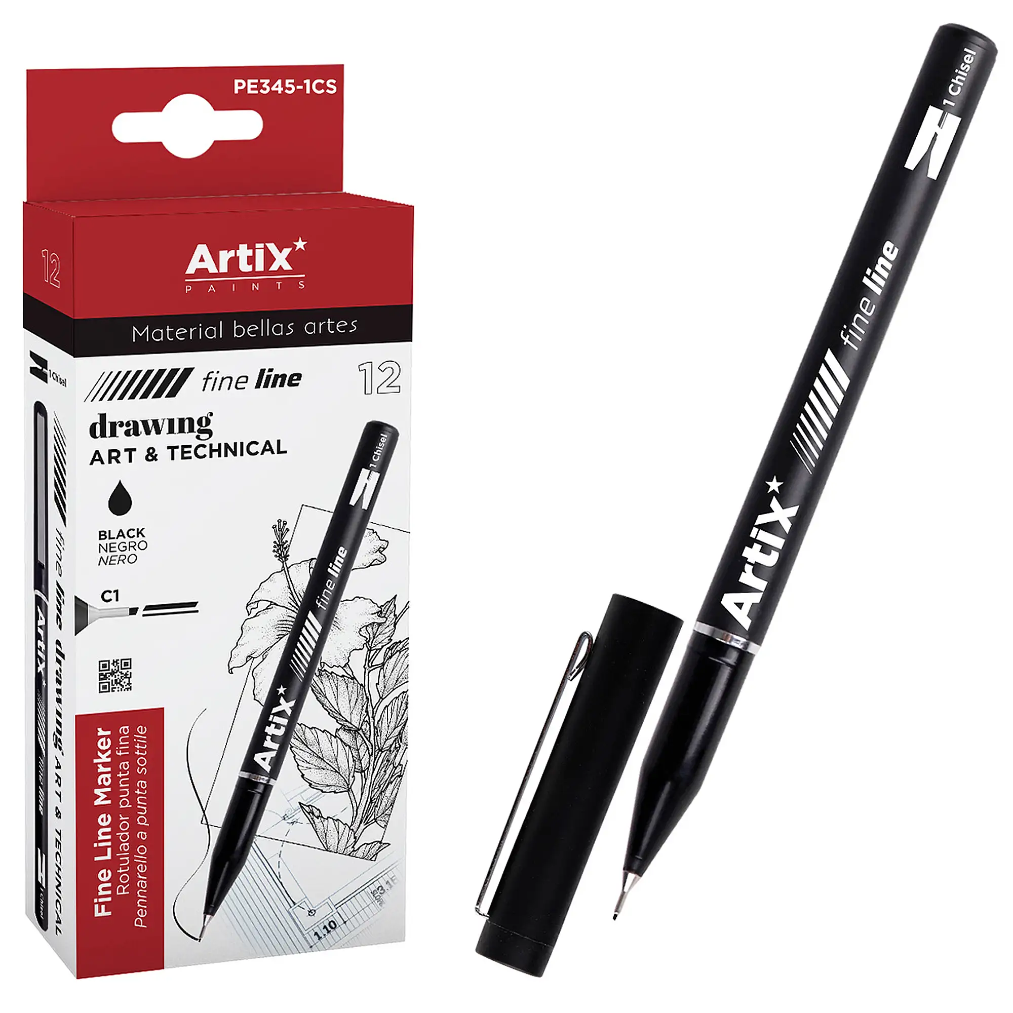 Pack 12 Uds. ROTULADOR CALIBRADO 1MM PUNTA CINCELADA