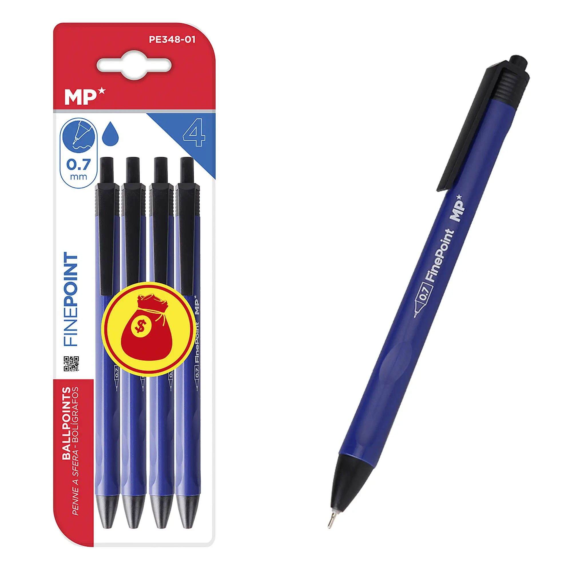 Set 4 BOLÍGRAFOS TINTA ACEITE 0.7 mm AZUL