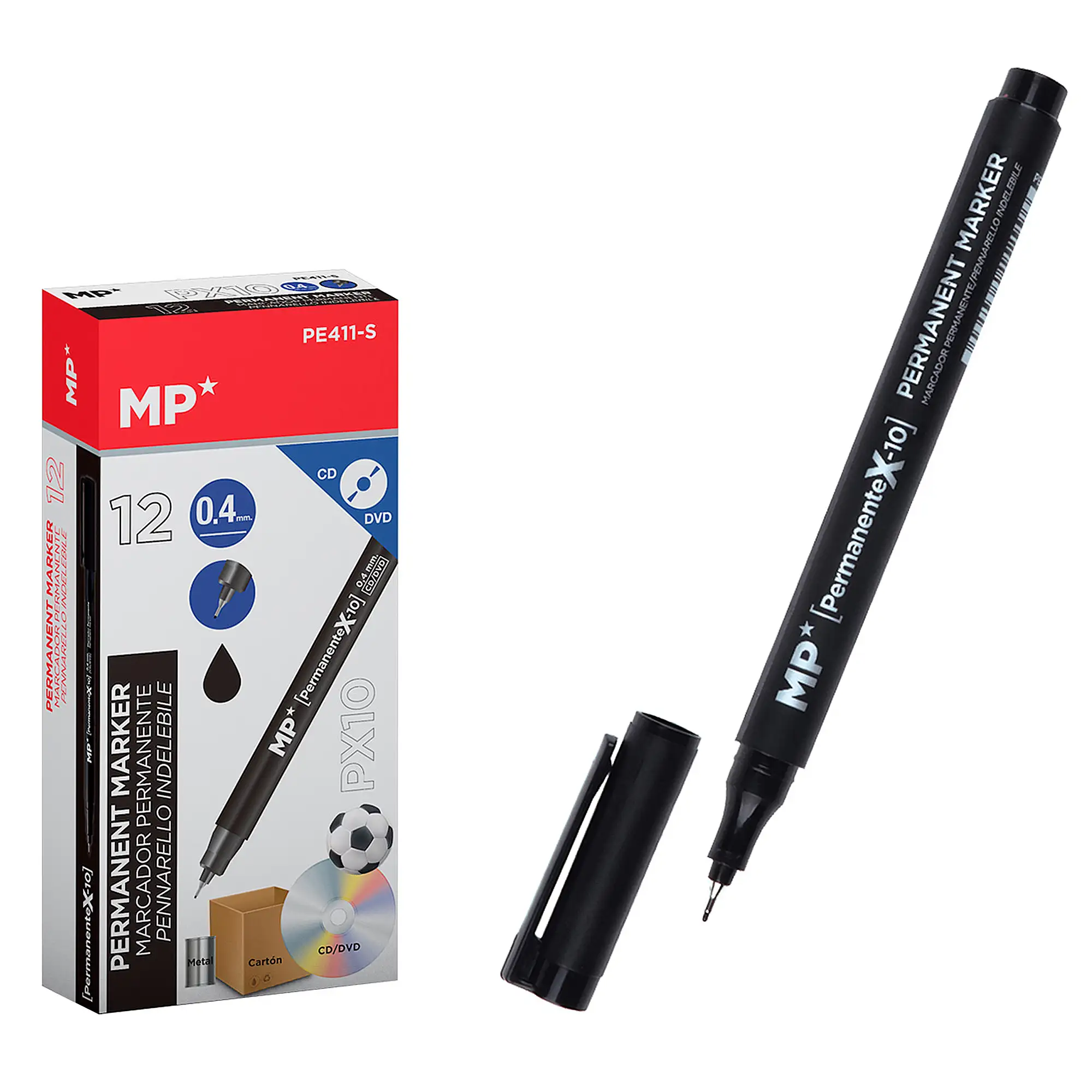 PACK 12 MARCADORES PERMANENTES CD PUNTA FINA NEGRO