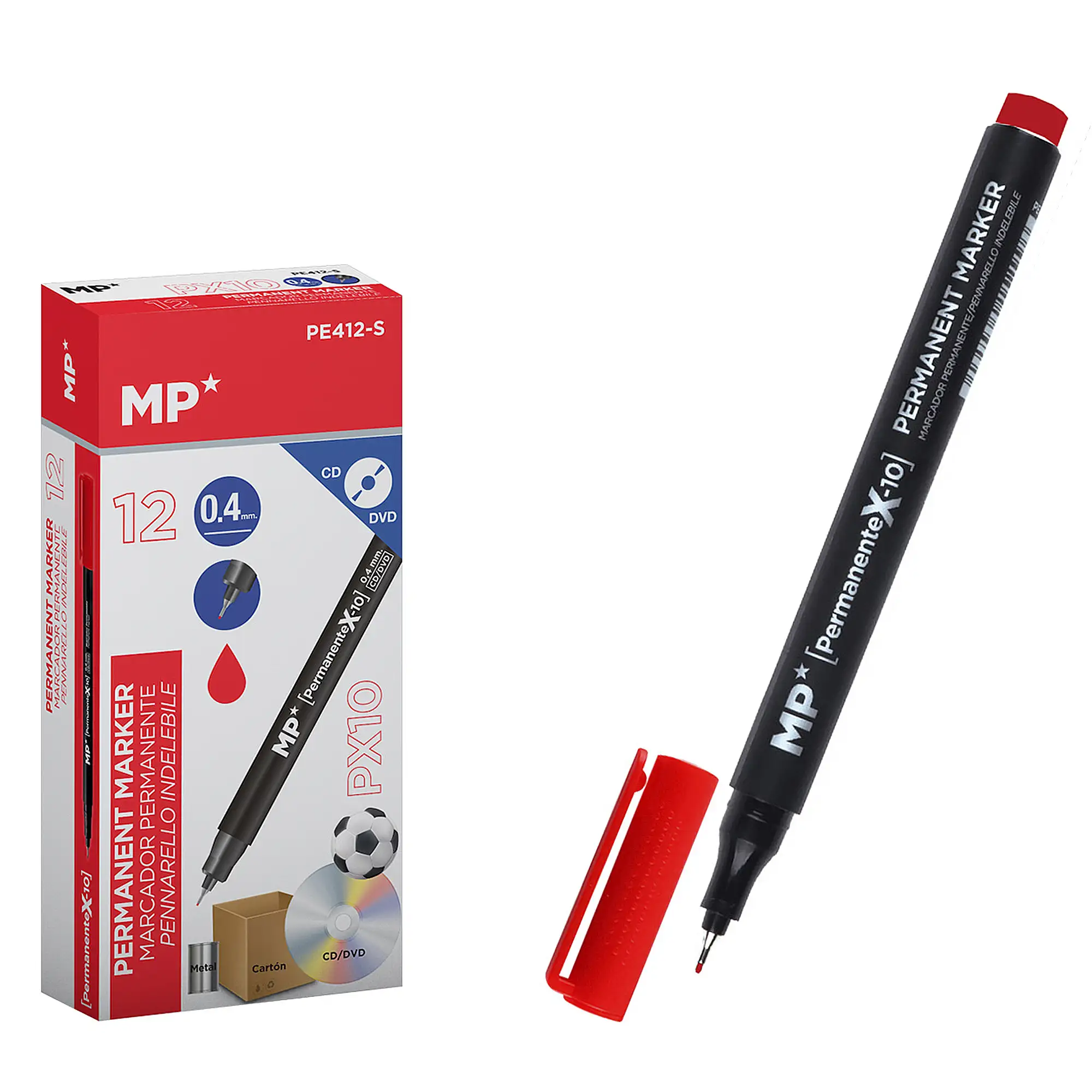 PACK 12 MARCADORES PERMANENTES CD PUNTA FINA ROJO