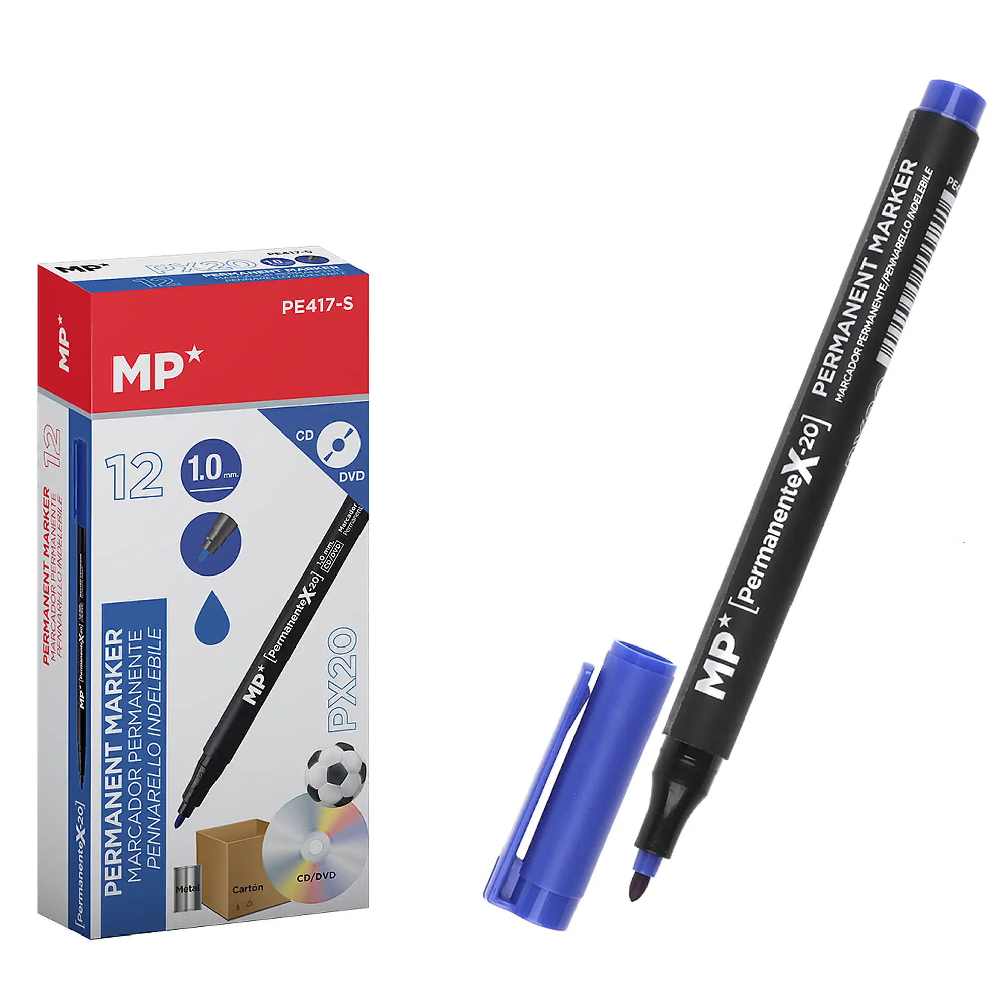 PACK 12 MARCADORES PERMANENTES CD PUNTA MEDIA AZUL