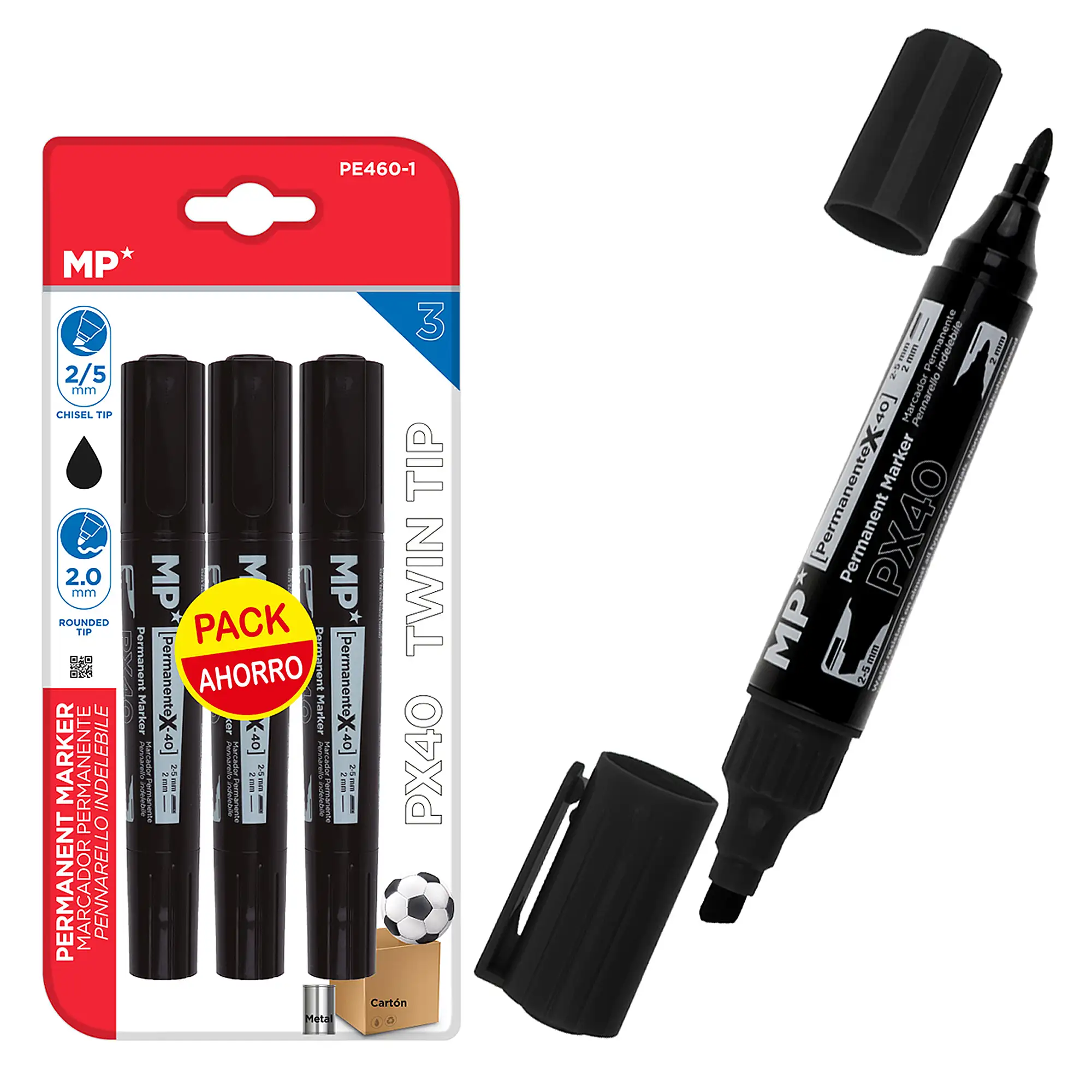 SET MARCADOR PERMANENTE DOBLE PUNTA NEGRO 3 Uds.
