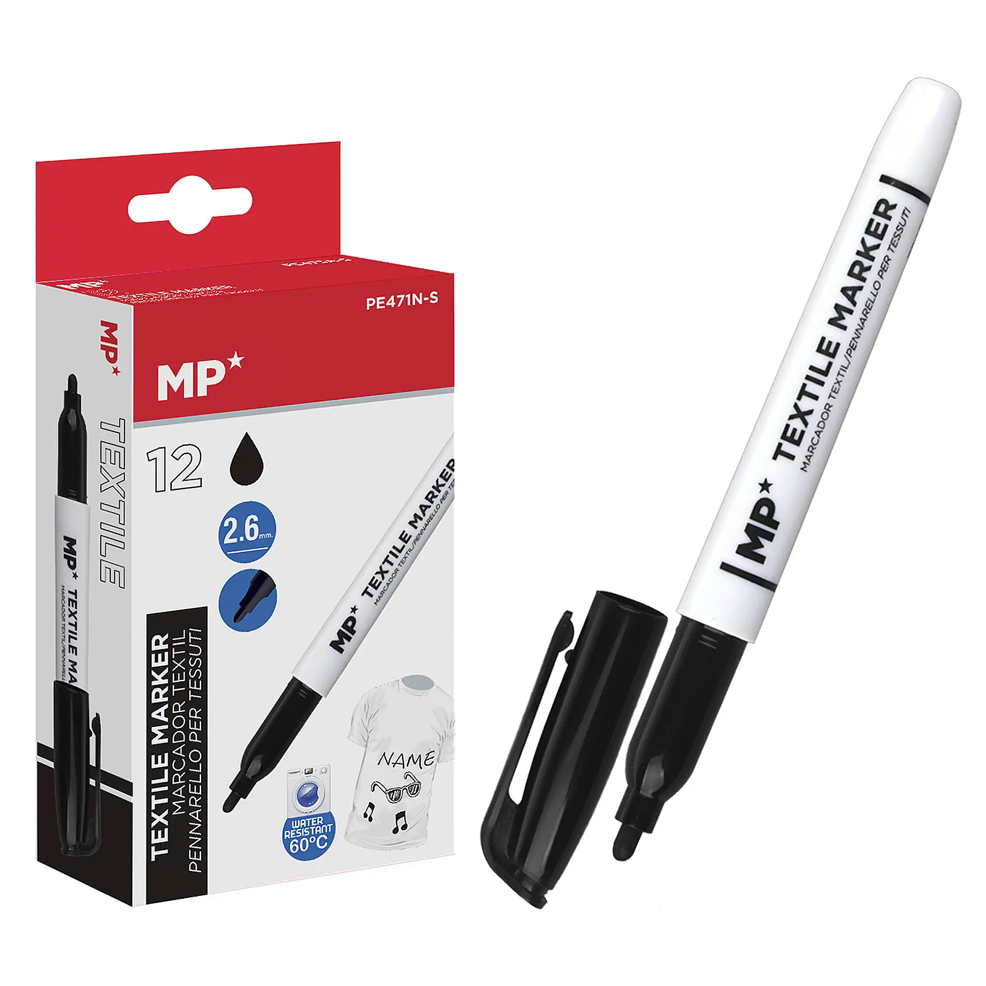 PACK 12 MARCADORES DE TEXTIL NEGRO