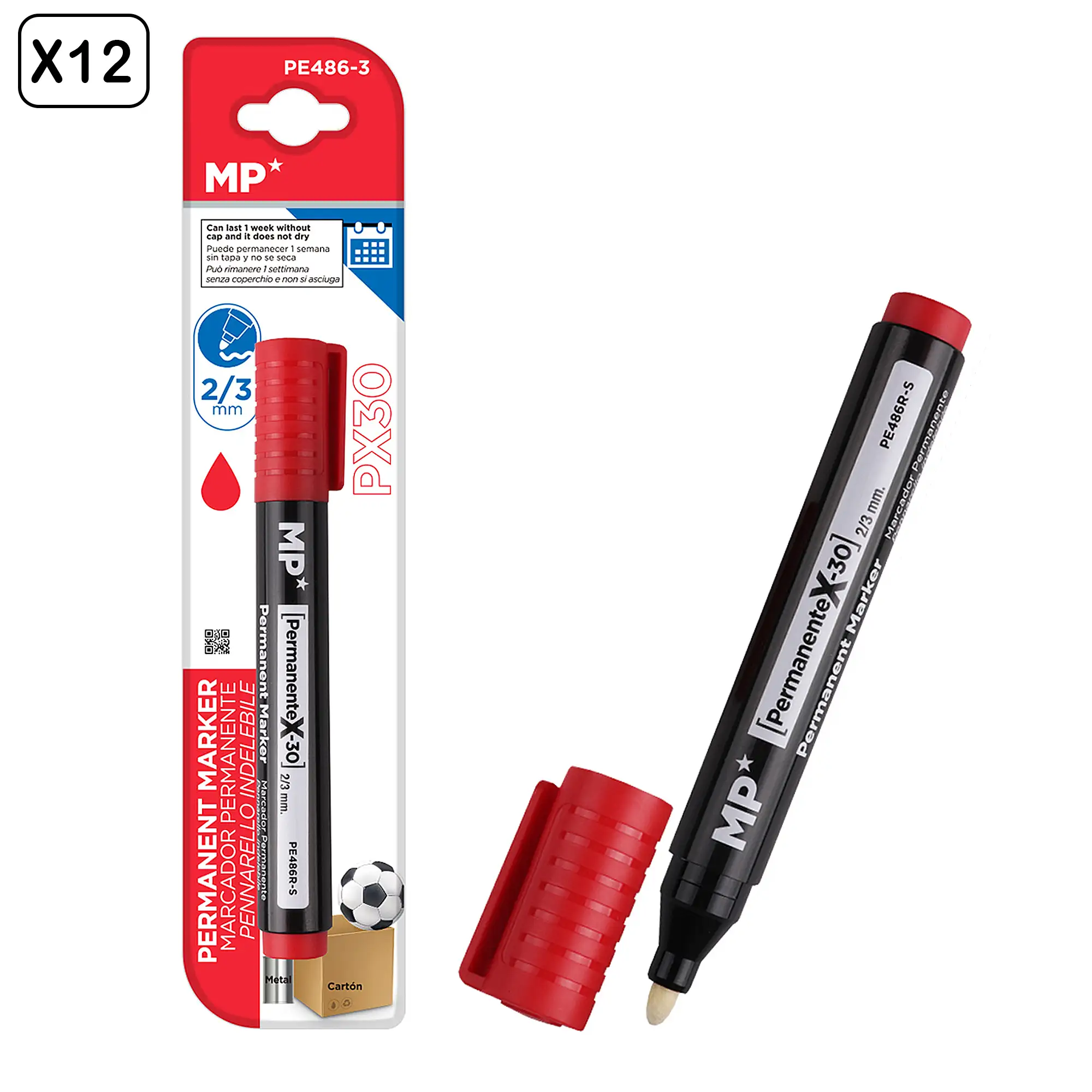 PACK 12 MARCADORES PERMANENTES ROJO NO DRY