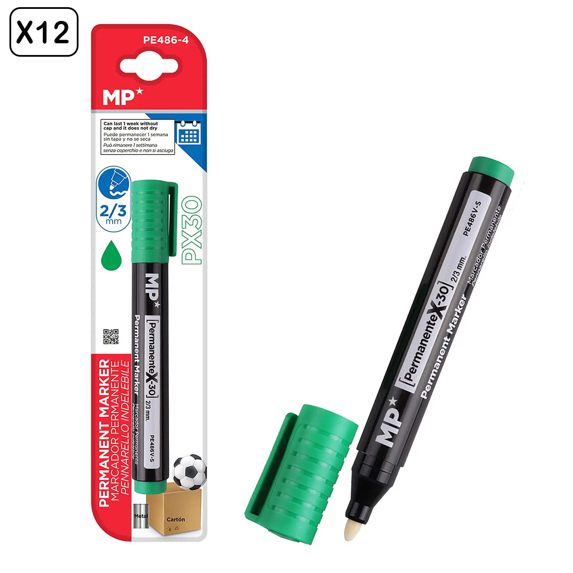 PACK 12 MARCADORES PERMANENTES VERDE NO DRY
