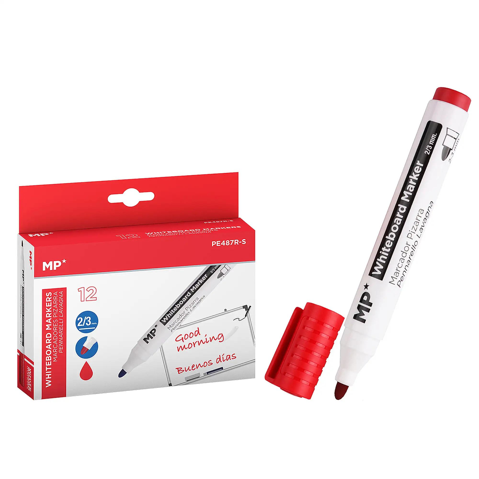 PACK 12 MARCADORES DE PIZARRA ROJO 130mm