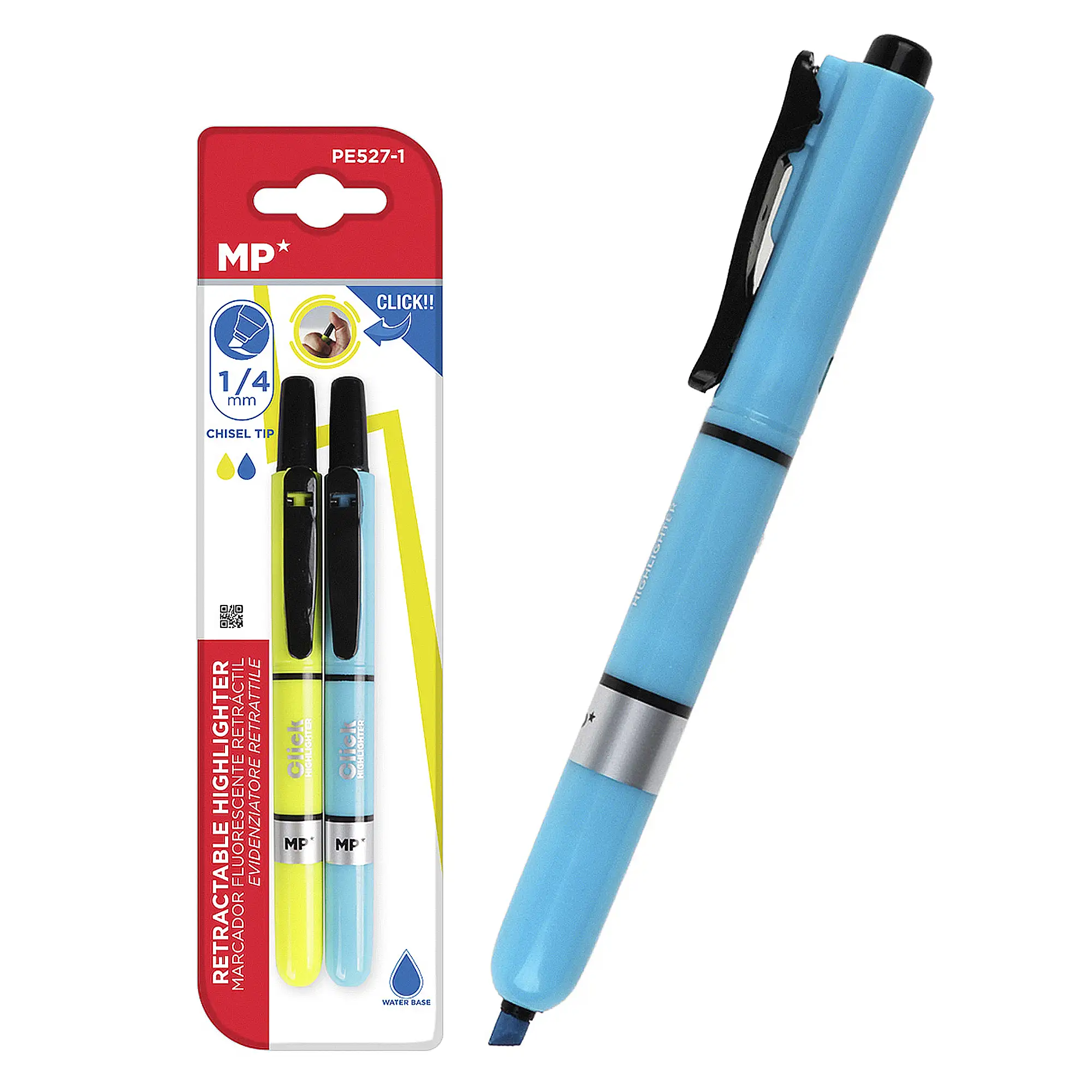 SET MARCADOR FLUORESCENTE RETRÁCTIL 2 Uds. Amarillo y azul.