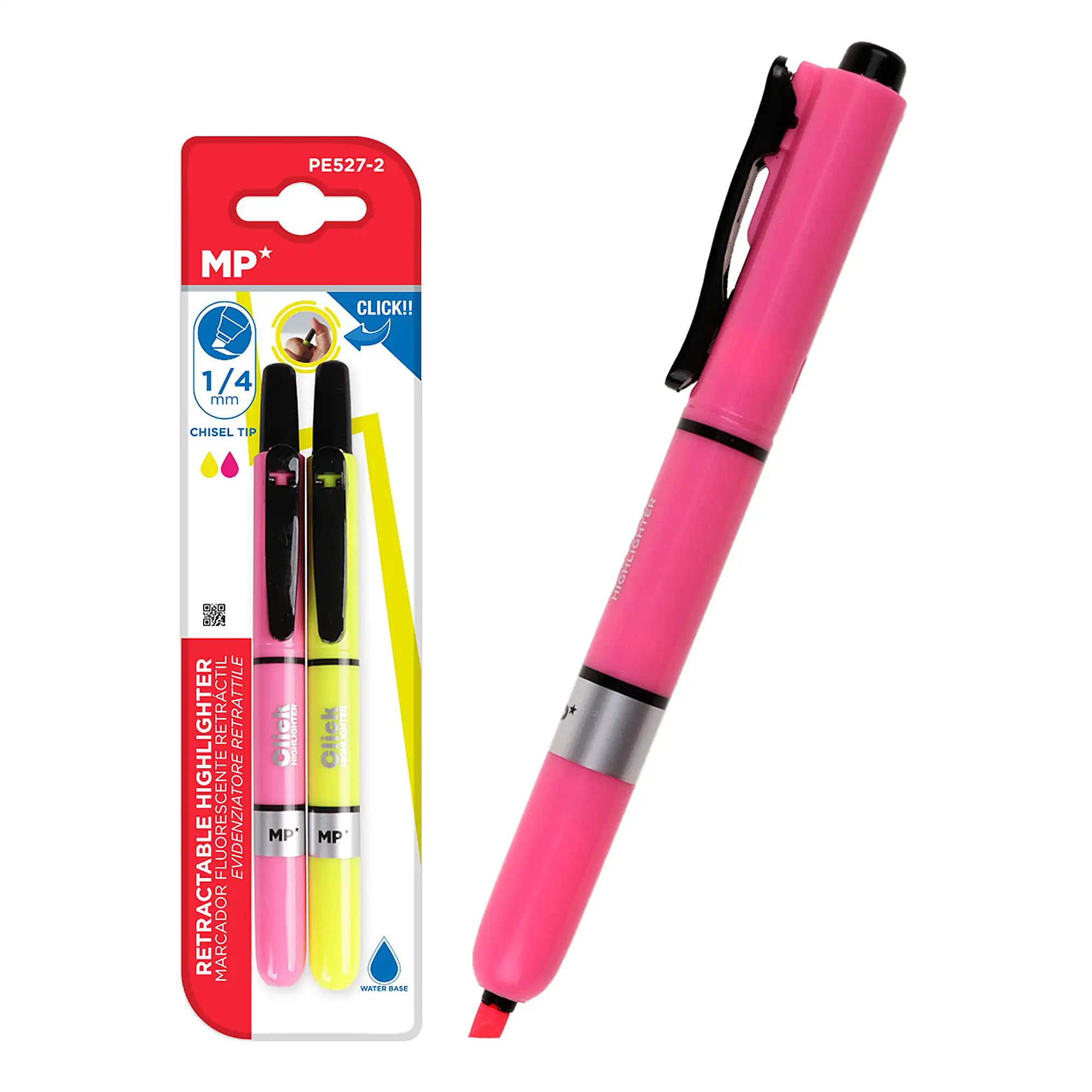 SET MARCADOR FLUORESCENTE RETRÁCTIL 2 Uds. Amarillo y rosa.