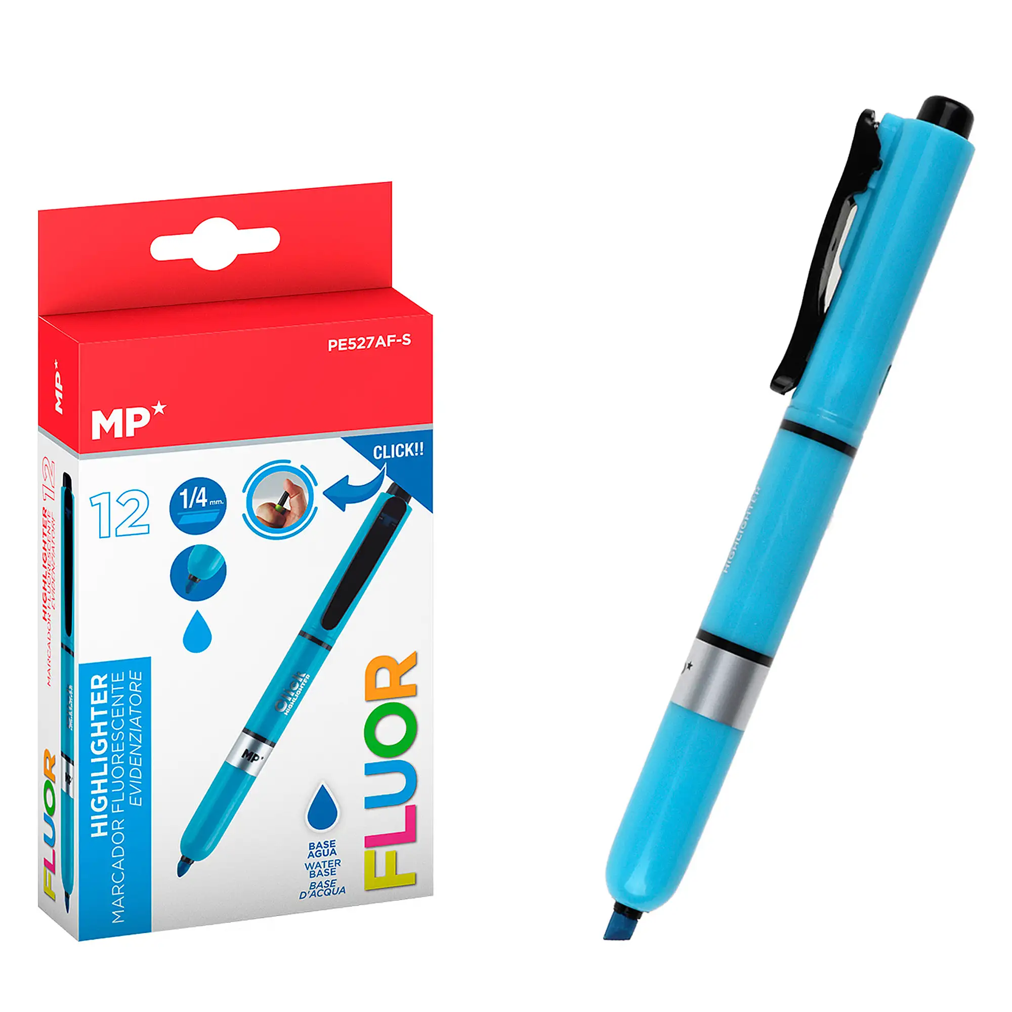 PACK 12 MARCADORES  FLUORESCENTE RETRÁCTIL AZUL