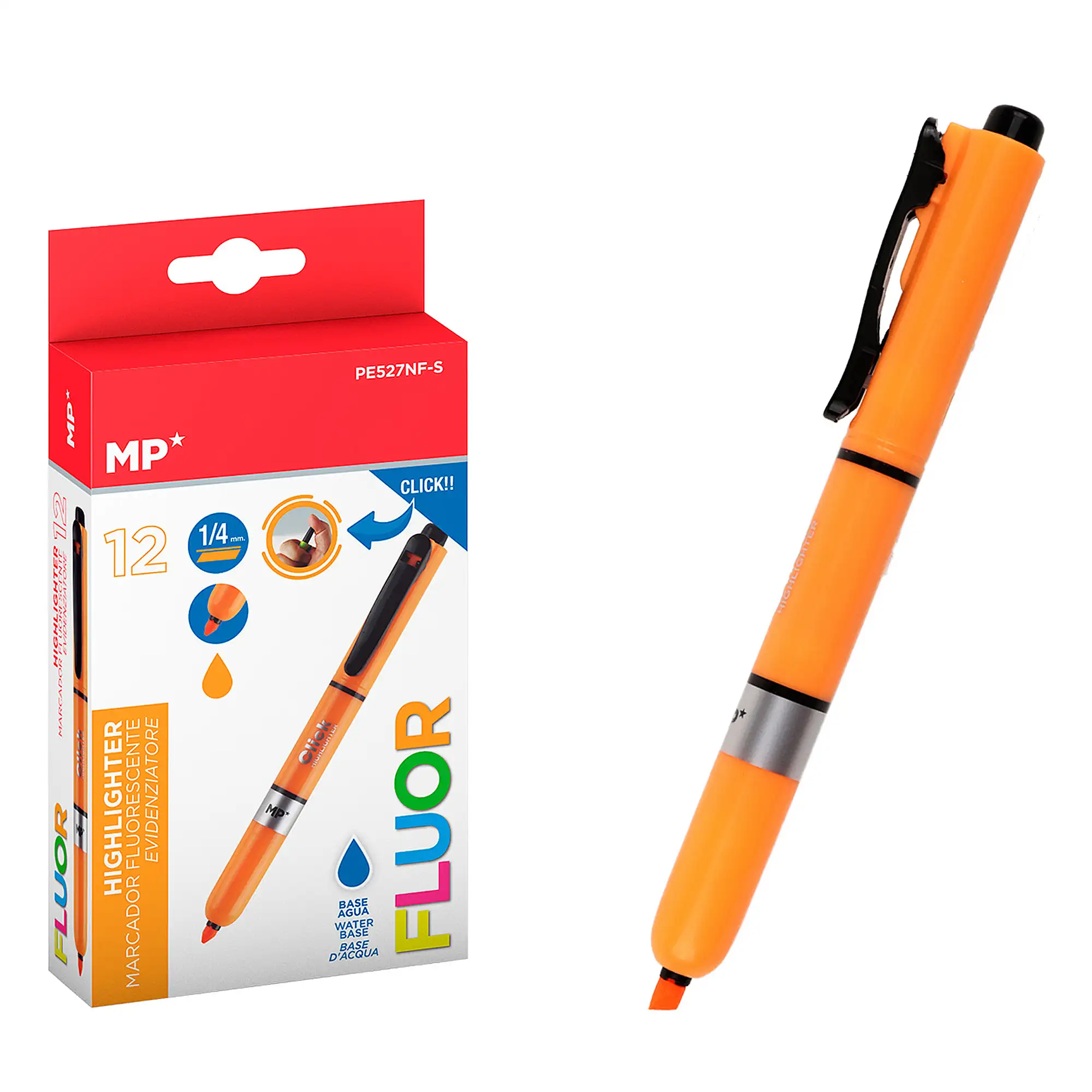 PACK 12 MARCADORES  FLUORESCENTE RETRÁCTIL NARANJA