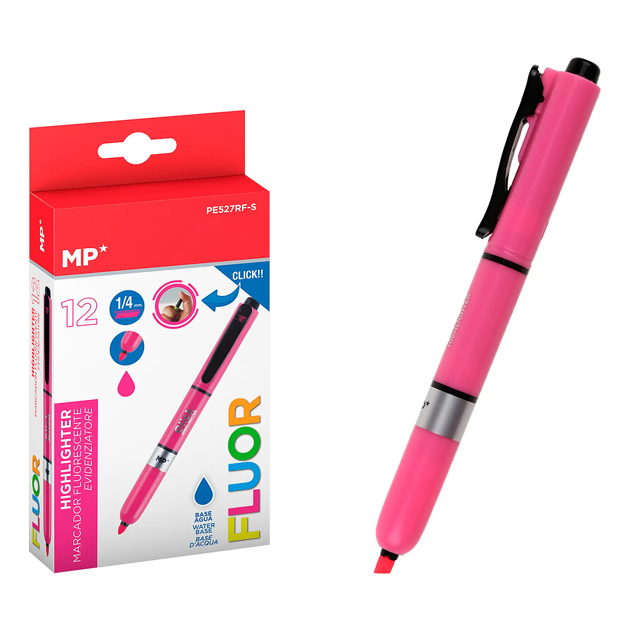 PACK 12 MARCADORES  FLUORESCENTE RETRÁCTIL ROSA