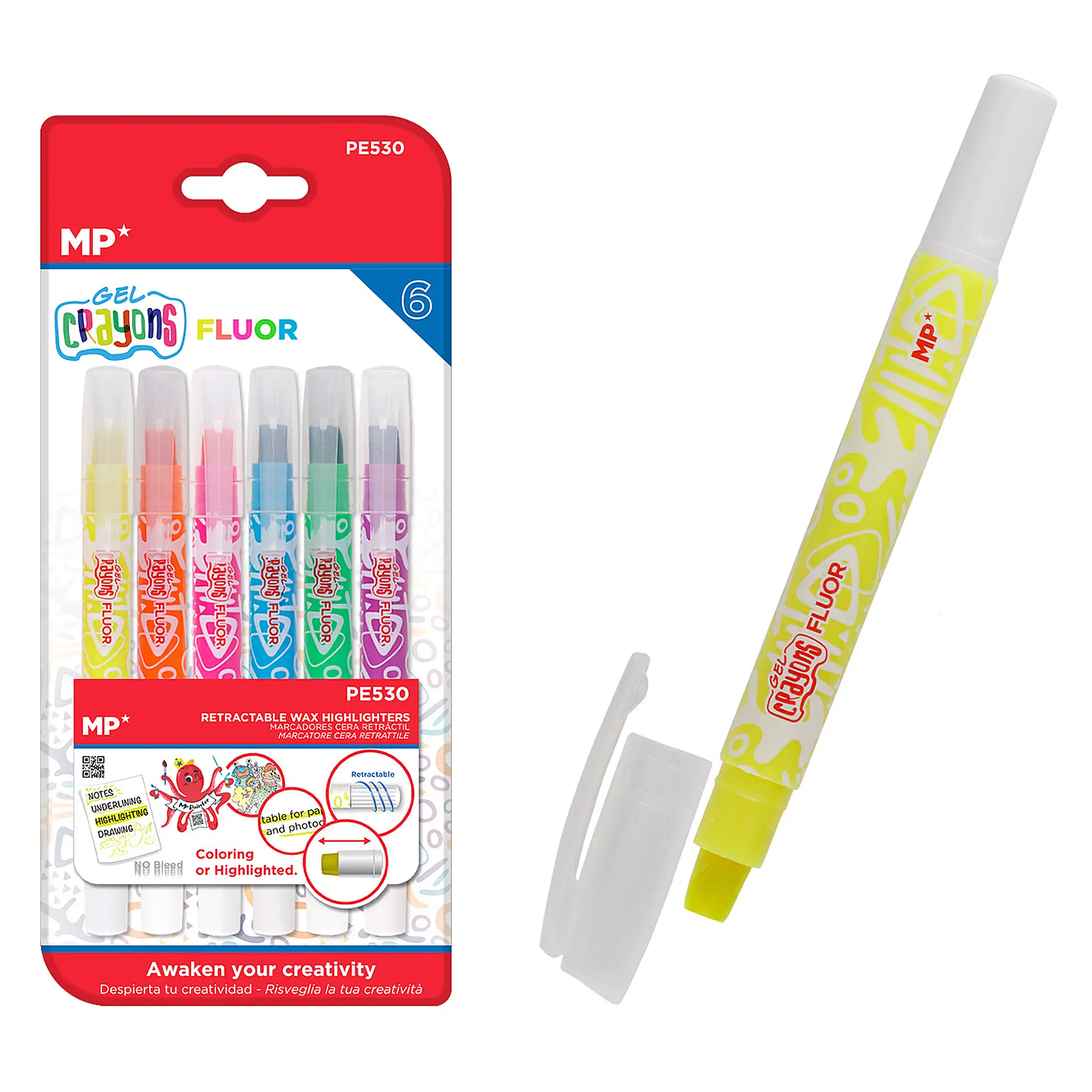 SET MARCADORES DE CERA BLANDA FLUORESCENTE 6 Uds.