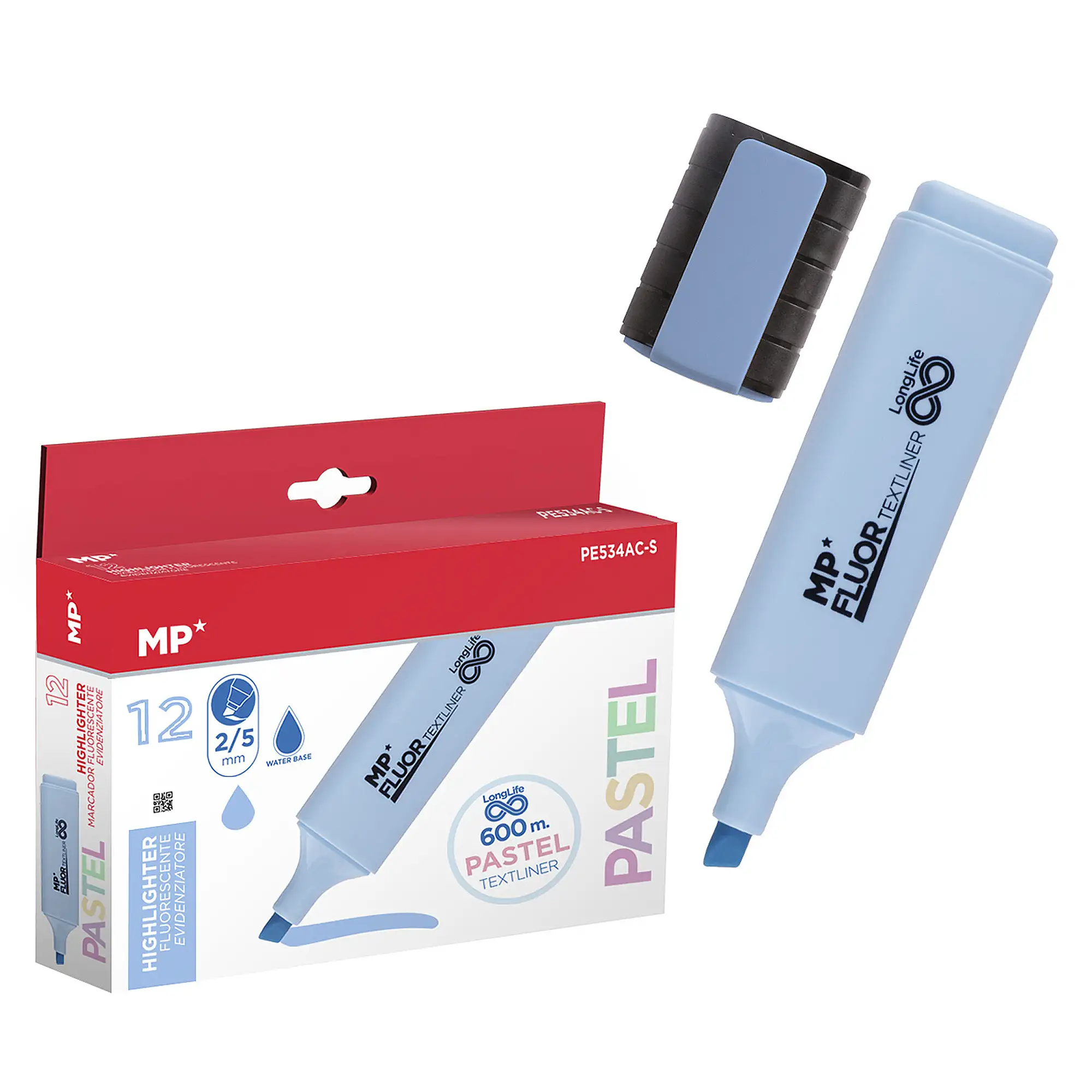 PACK 12 MARCADORES LONG LIFE PASTEL AZUL CLARO