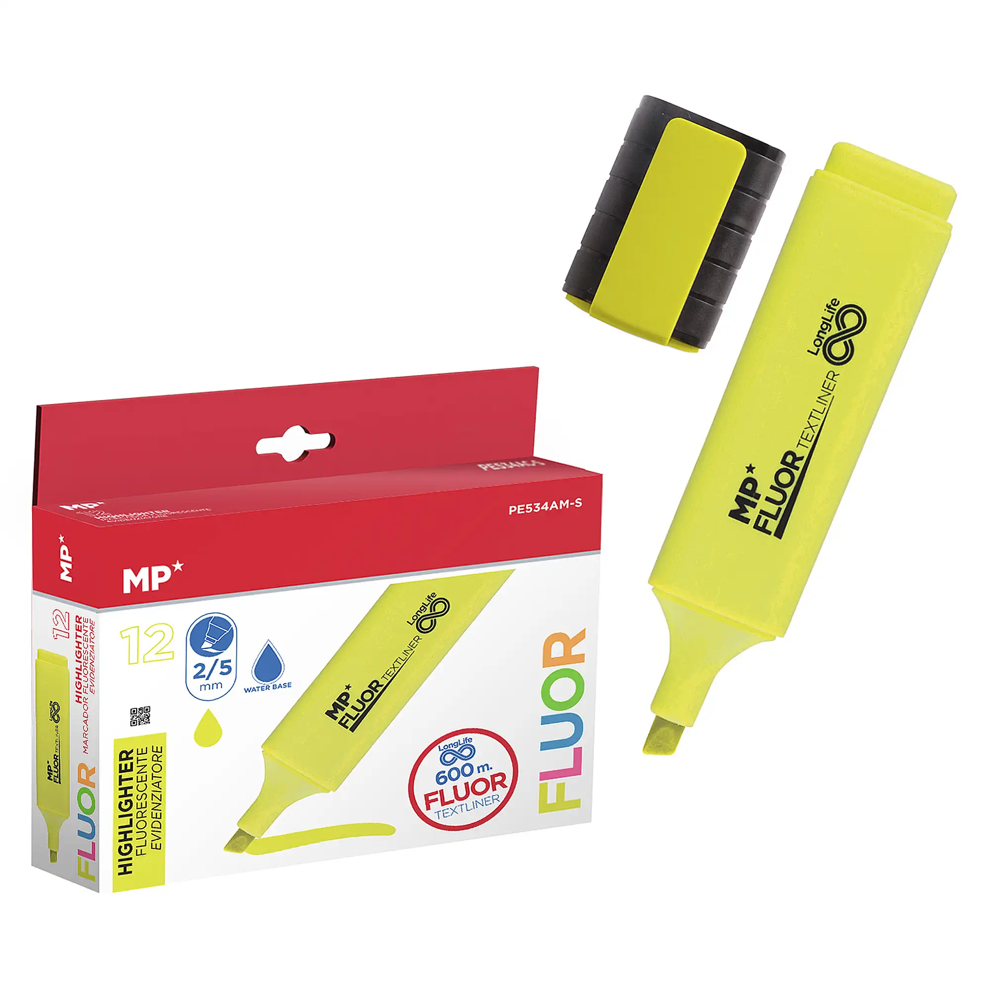 PACK 12 MARCADORES LONG LIFE FLUORESCENTE AMARILLO 