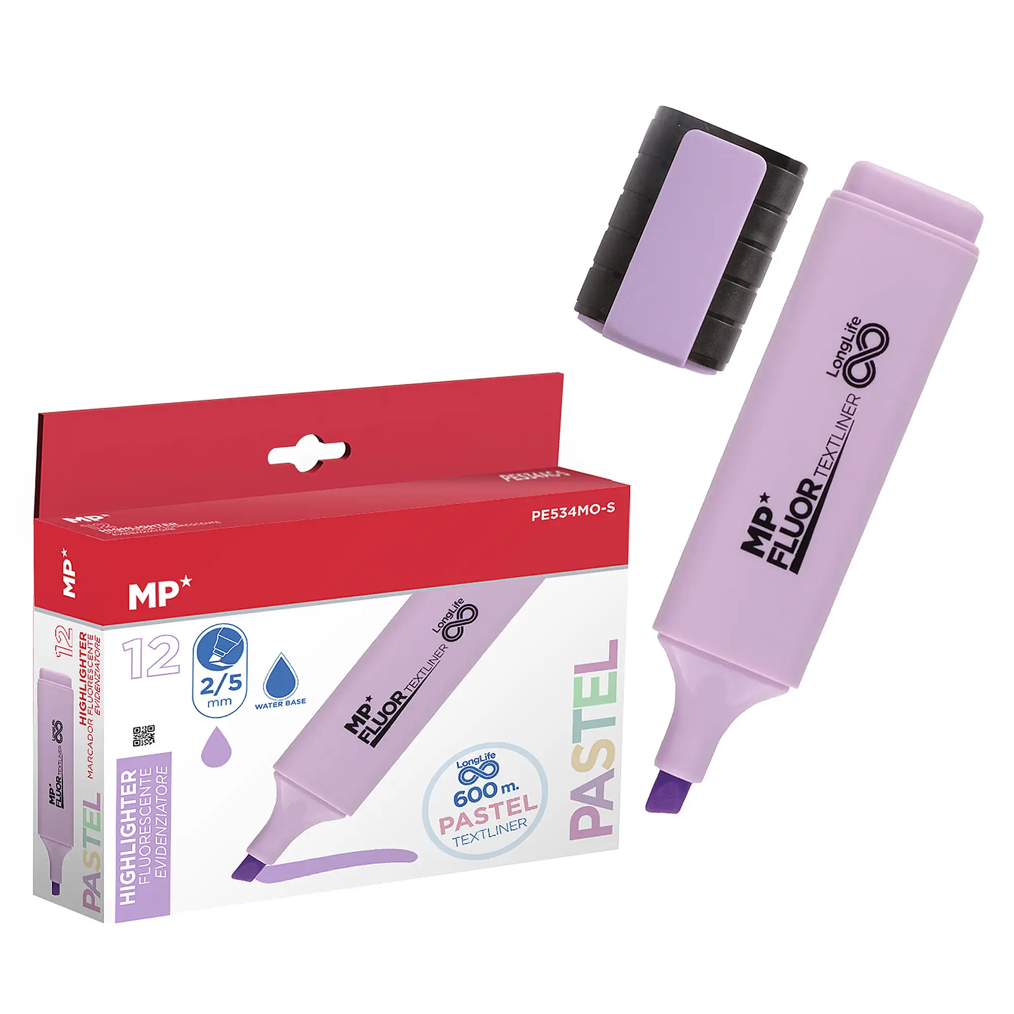 PACK 12 MARCADORES LONG LIFE PASTEL MORADO