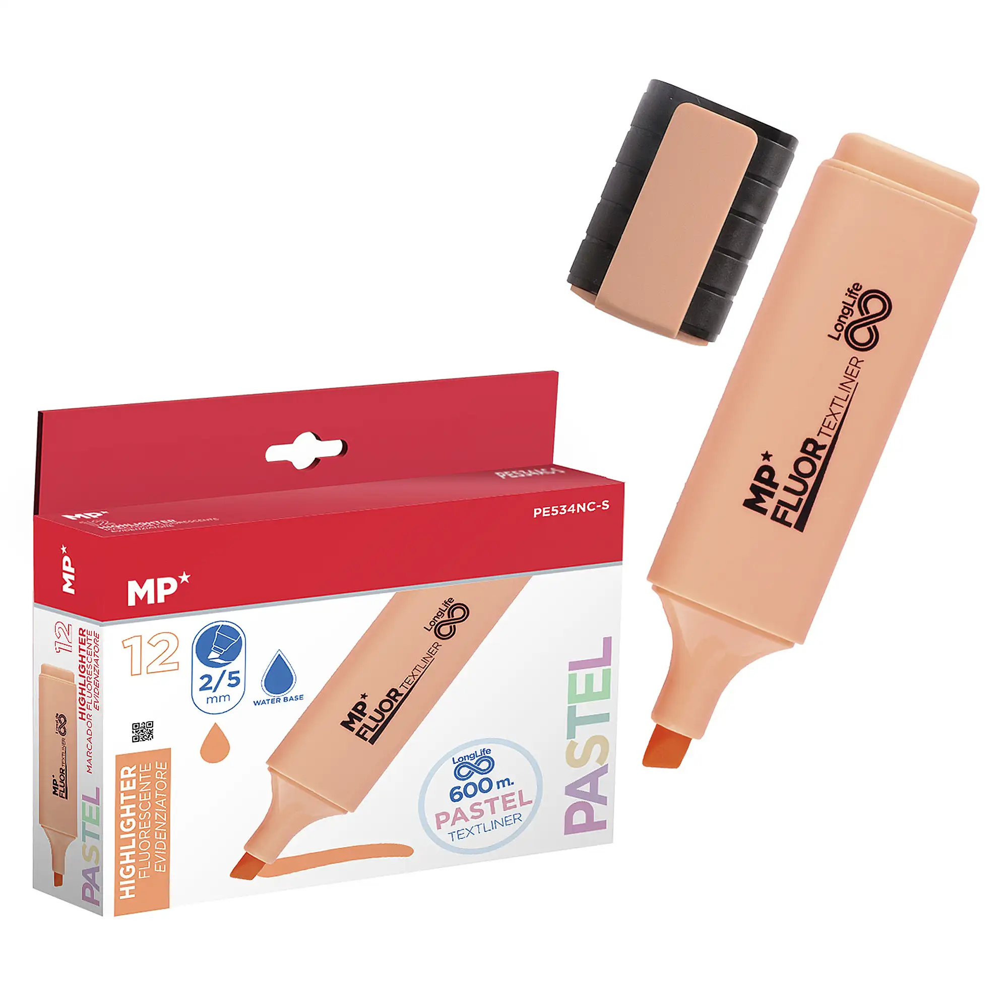 PACK 12 MARCADORES LONG LIFE PASTEL NARANJA CLARO