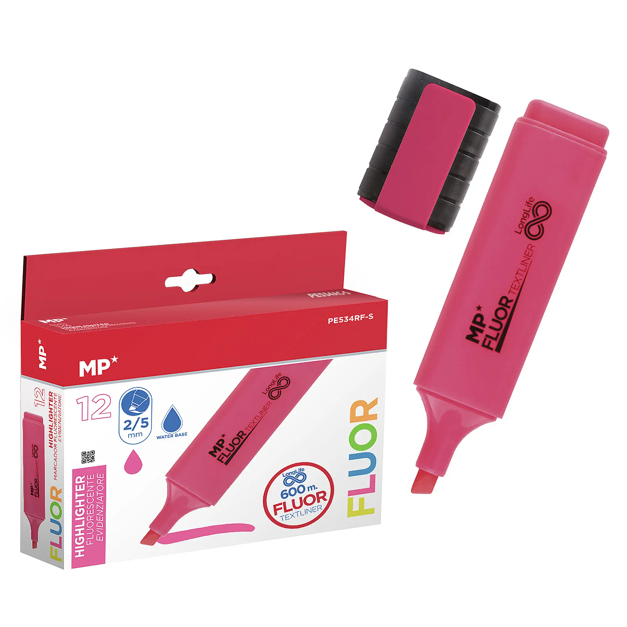 PACK 12 MARCADORES LONG LIFE FLUORESCENTE ROSA