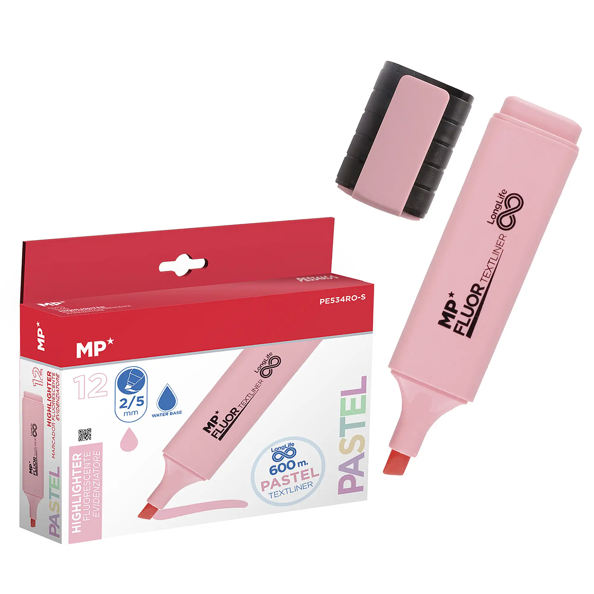 PACK 12 MARCADORES LONG LIFE PASTEL ROSA