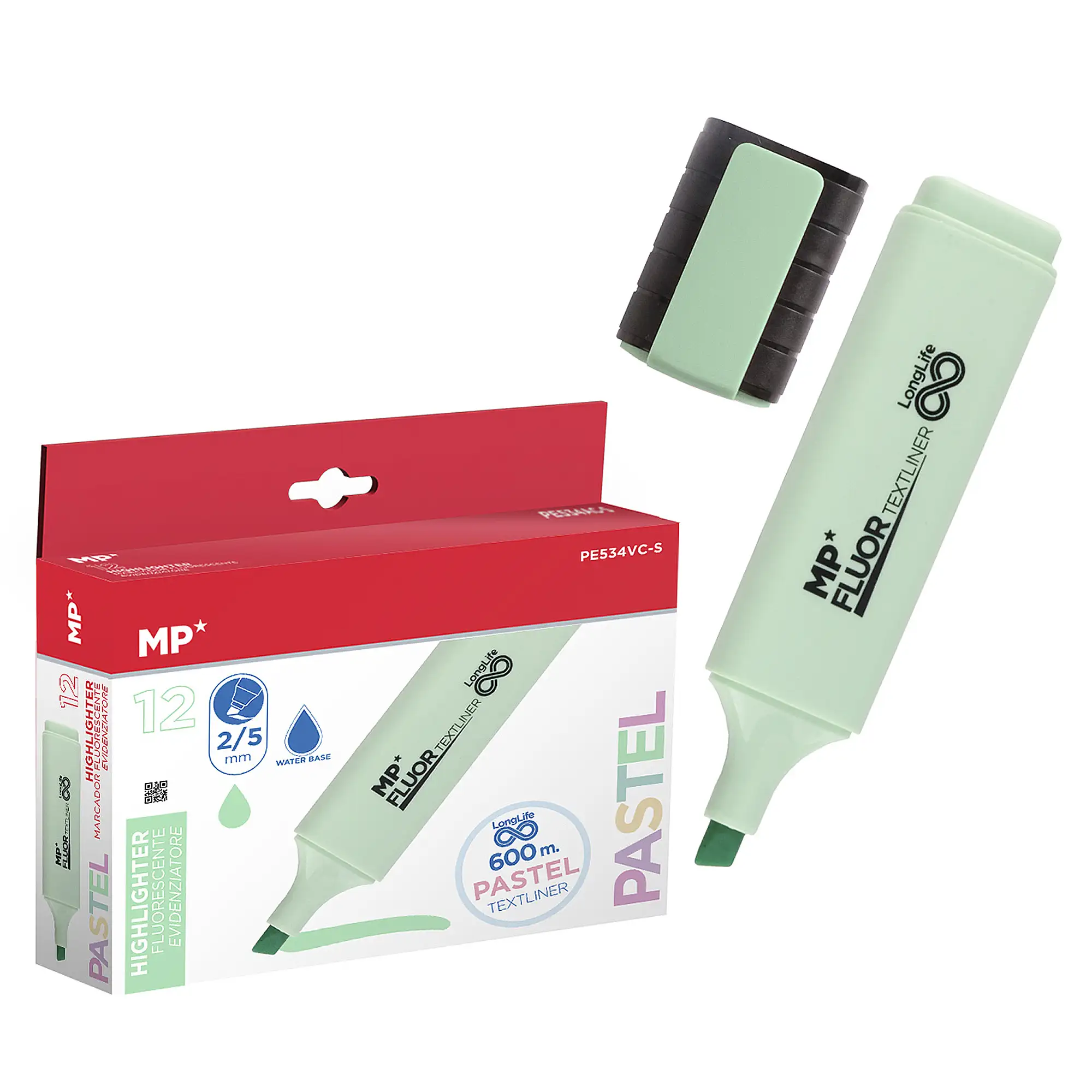 PACK 12 MARCADORES LONG LIFE FLUORESCENTE VERDE CLARO