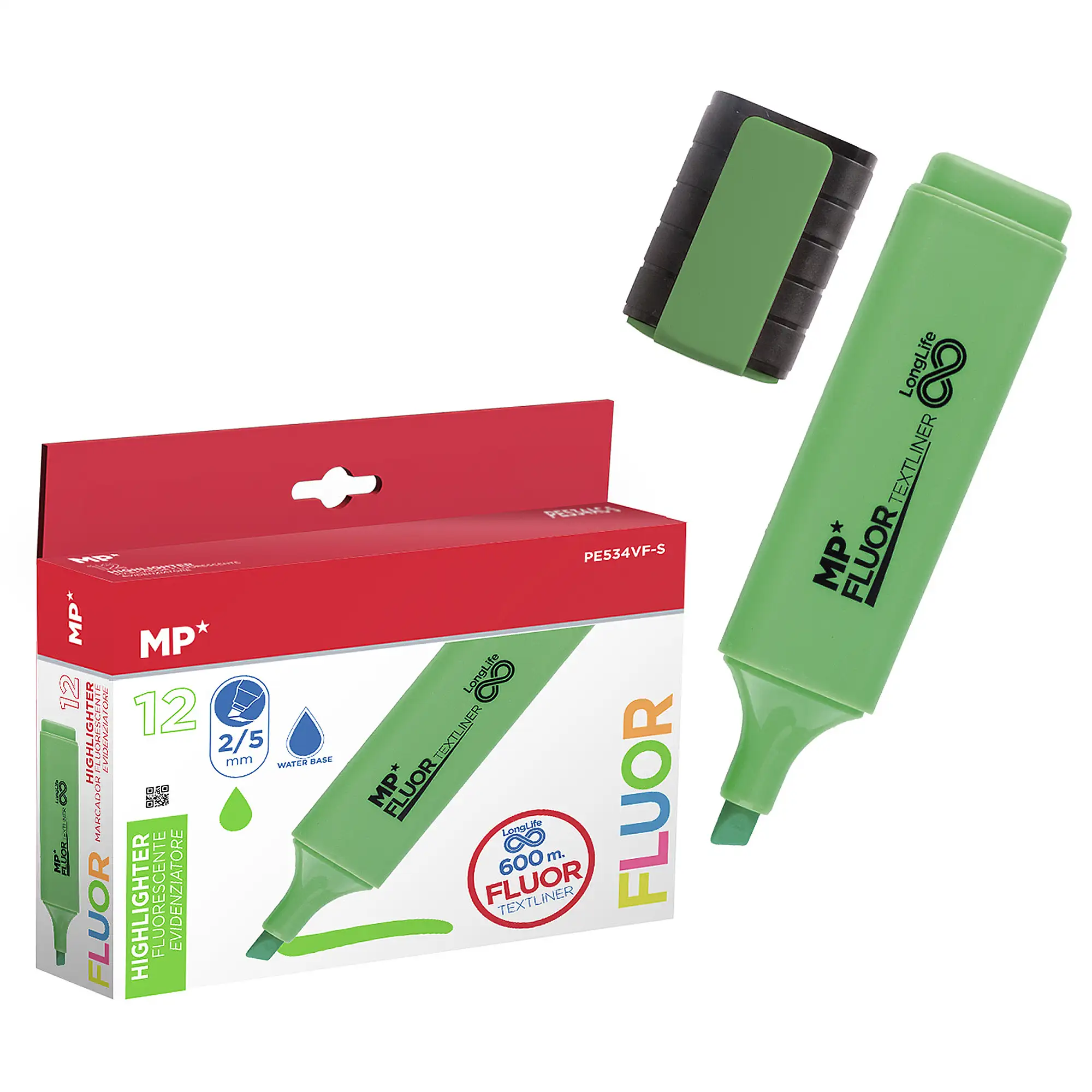 PACK 12 MARCADORES LONG LIFE FLUORESCENTE VERDE