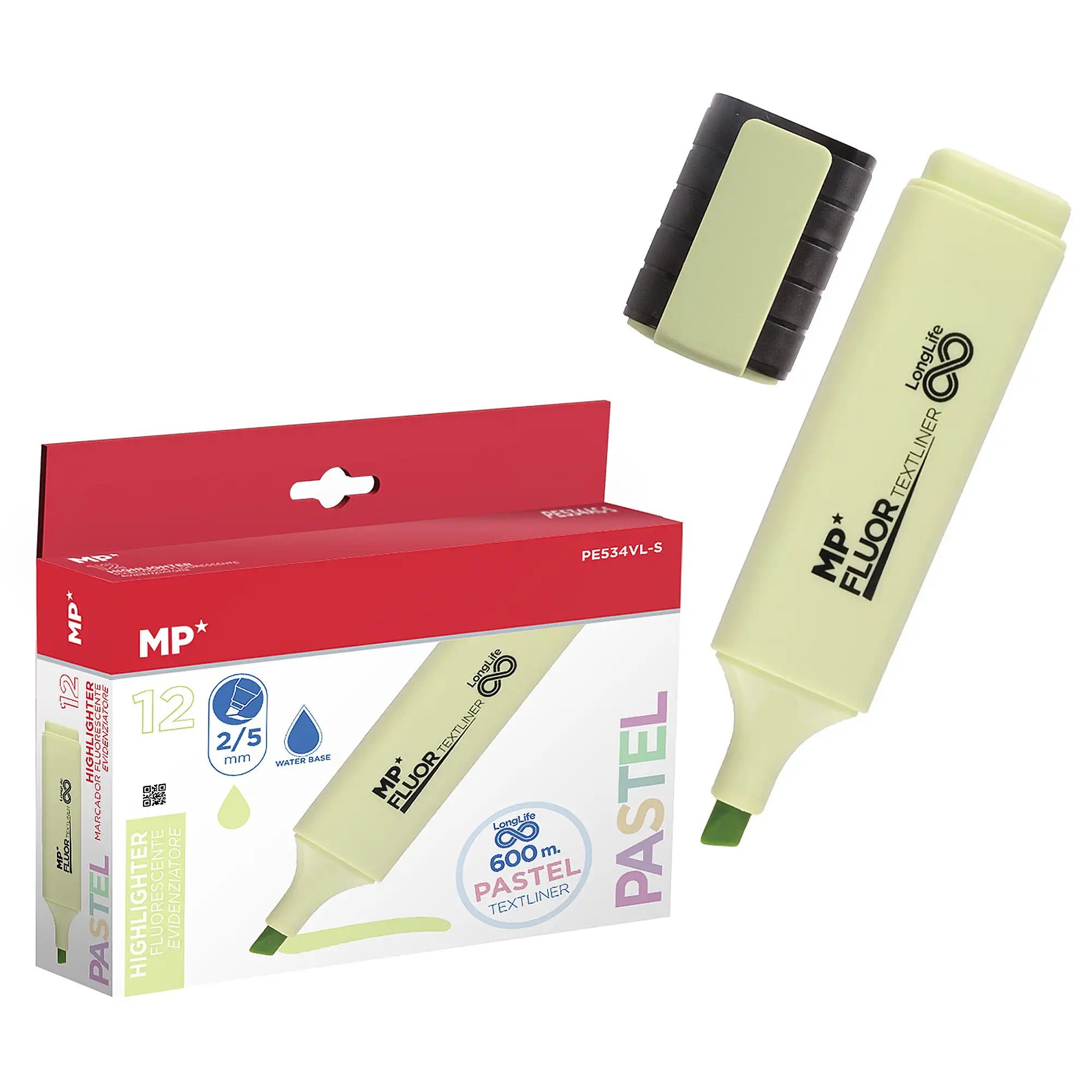 PACK 12 MARCADORES LONG LIFE FLUORESCENTE VERDE LIMA