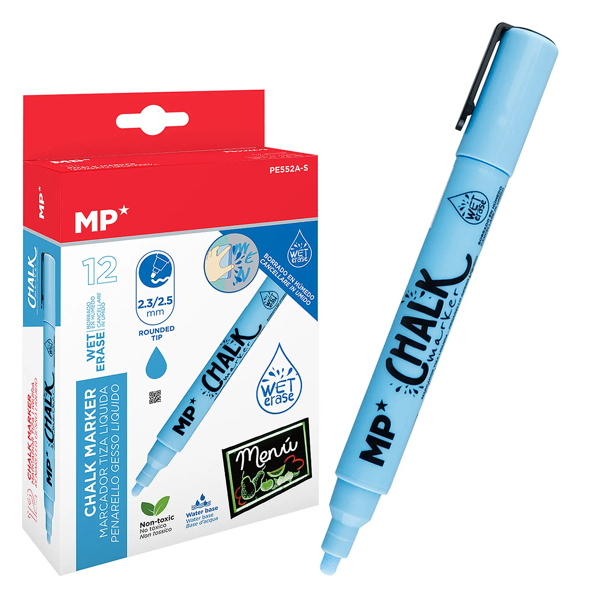 PACK 12 MARCADORES TIZA LÍQUIDA LIMPIEZA EN HÚMEDO AZUL