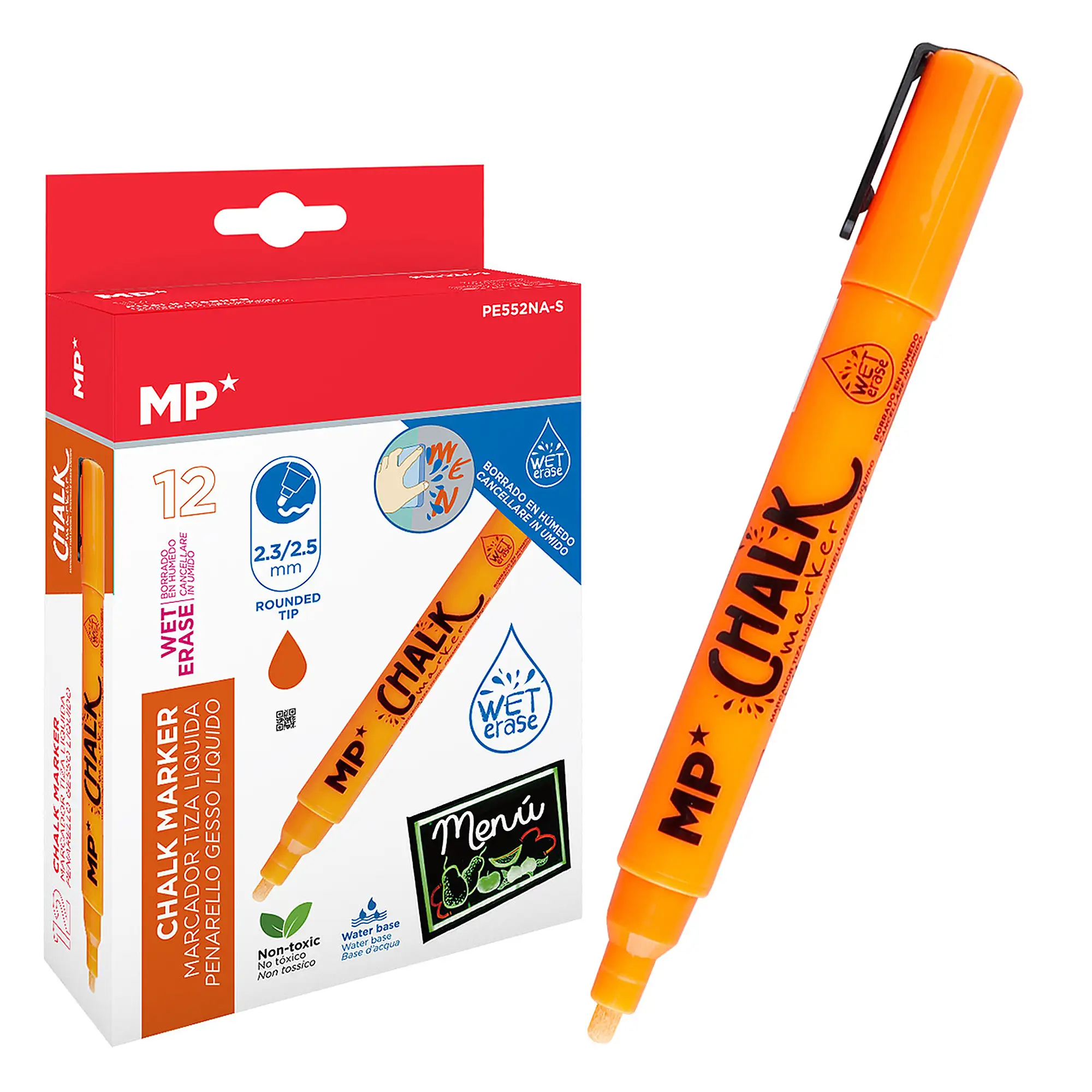 PACK 12 MARCADORES TIZA LÍQUIDA LIMPIEZA EN HÚMEDO NARANJA