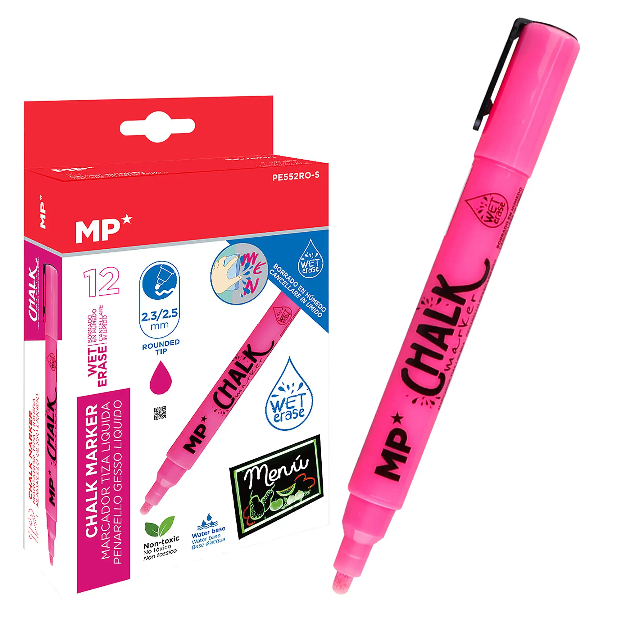 PACK 12 MARCADORES TIZA LÍQUIDA LIMPIEZA EN HÚMEDO ROSA
