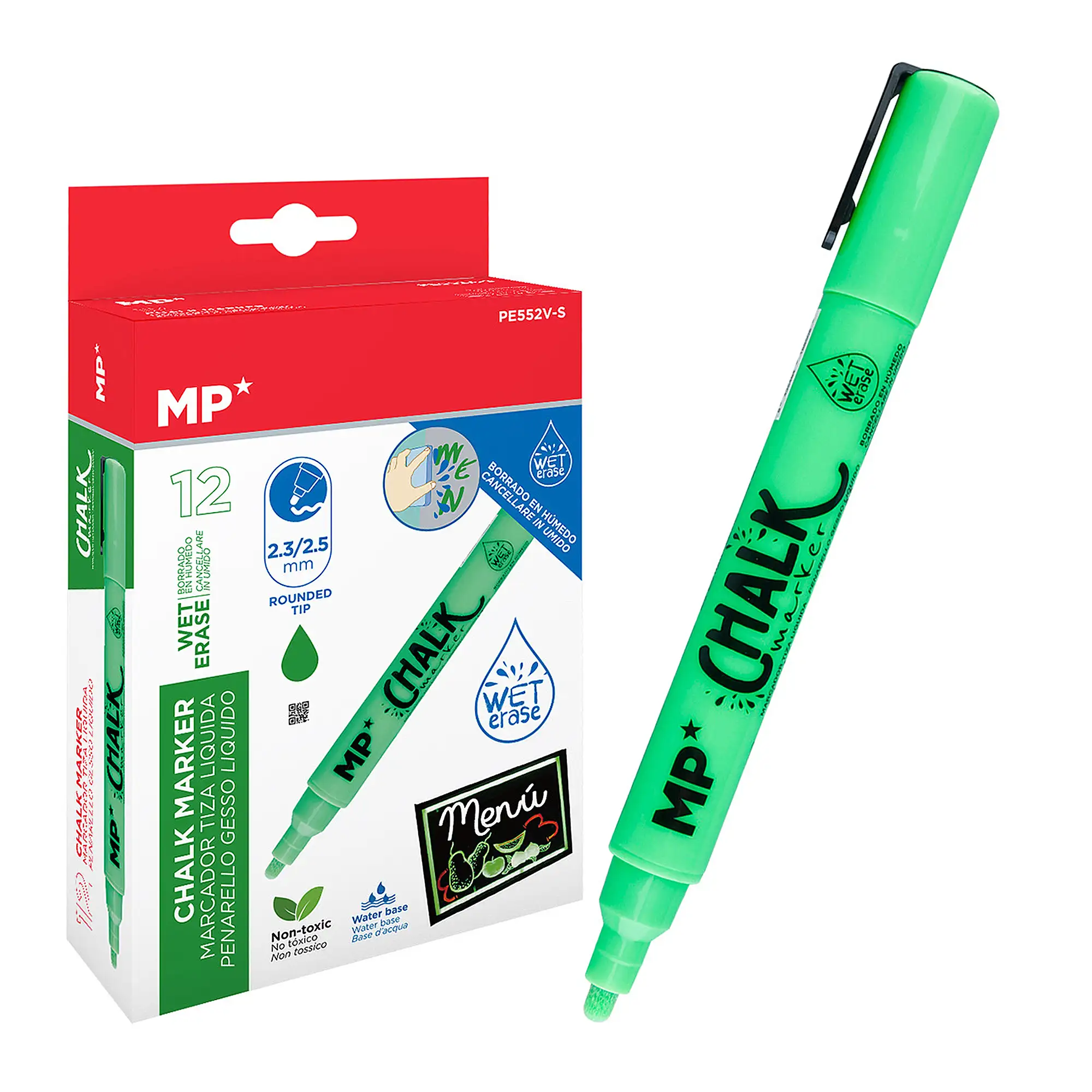 PACK 12 MARCADORES TIZA LÍQUIDA LIMPIEZA EN HÚMEDO VERDE