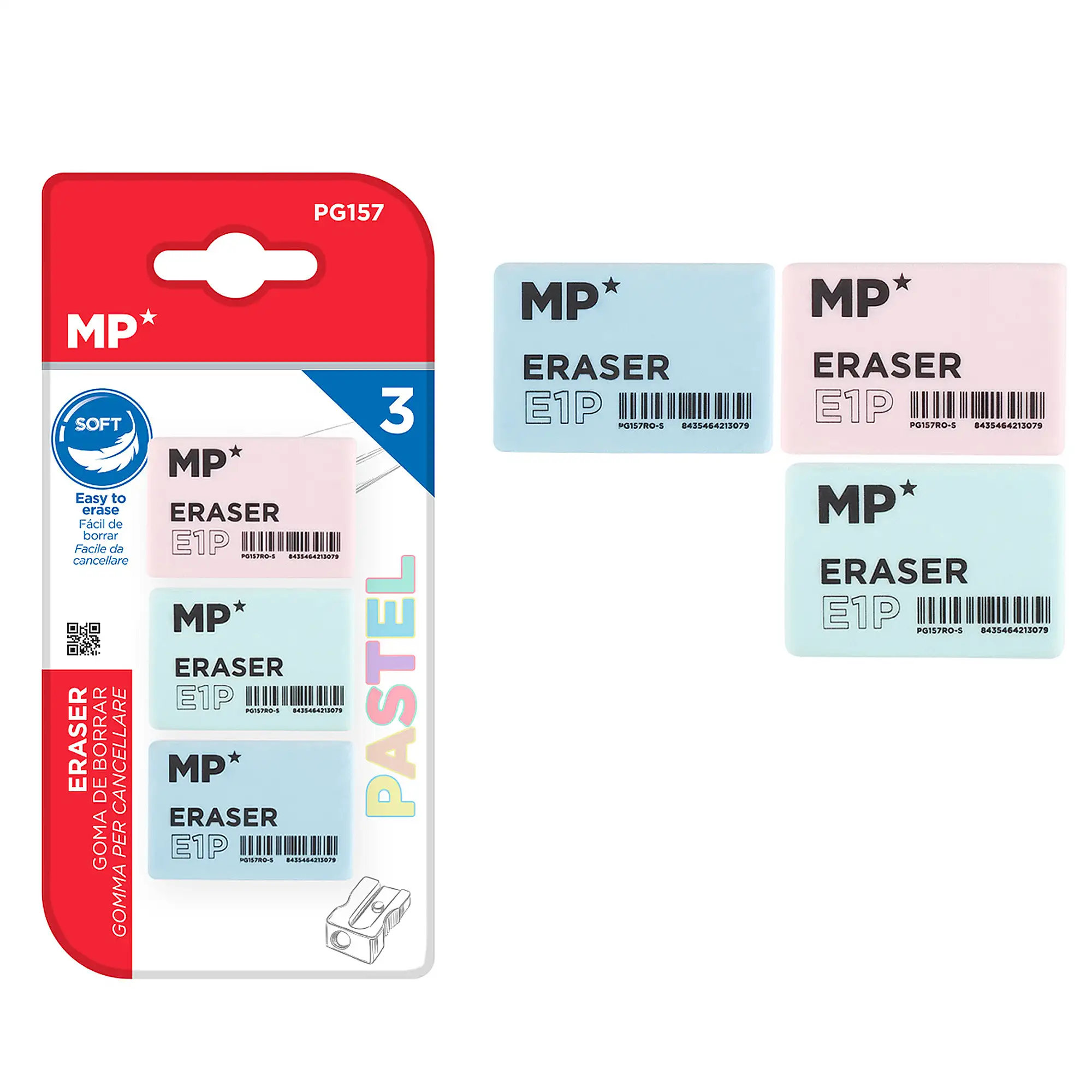 SET 3 Uds. GOMA DE BORRAR PASTEL 37 x 25 x 15 mm
