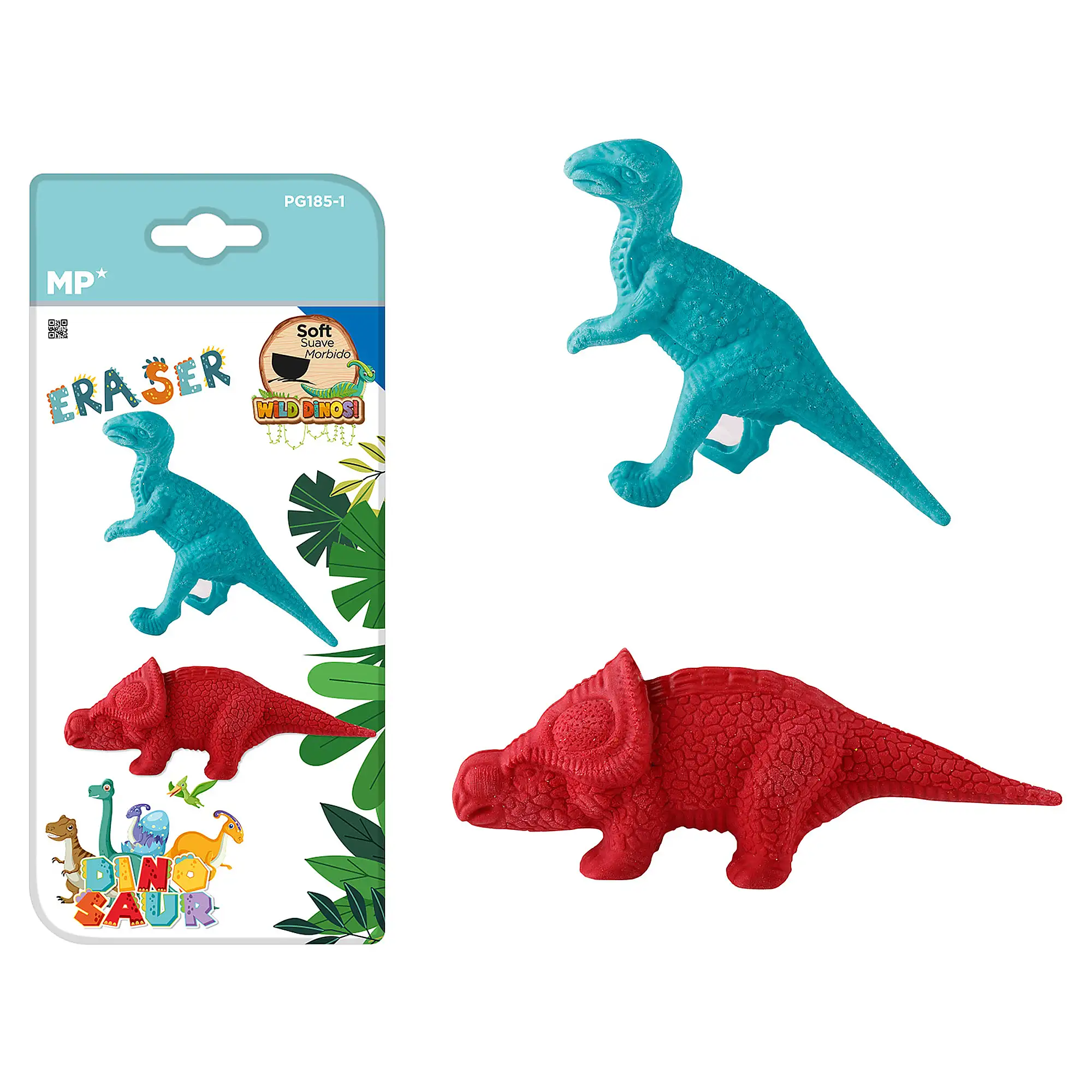 12 PACKS DE BORRADOR DE COLOR DINOSAURIO 2 Uds. VELOCIRAPTOR Y PROTOCERATOPS.