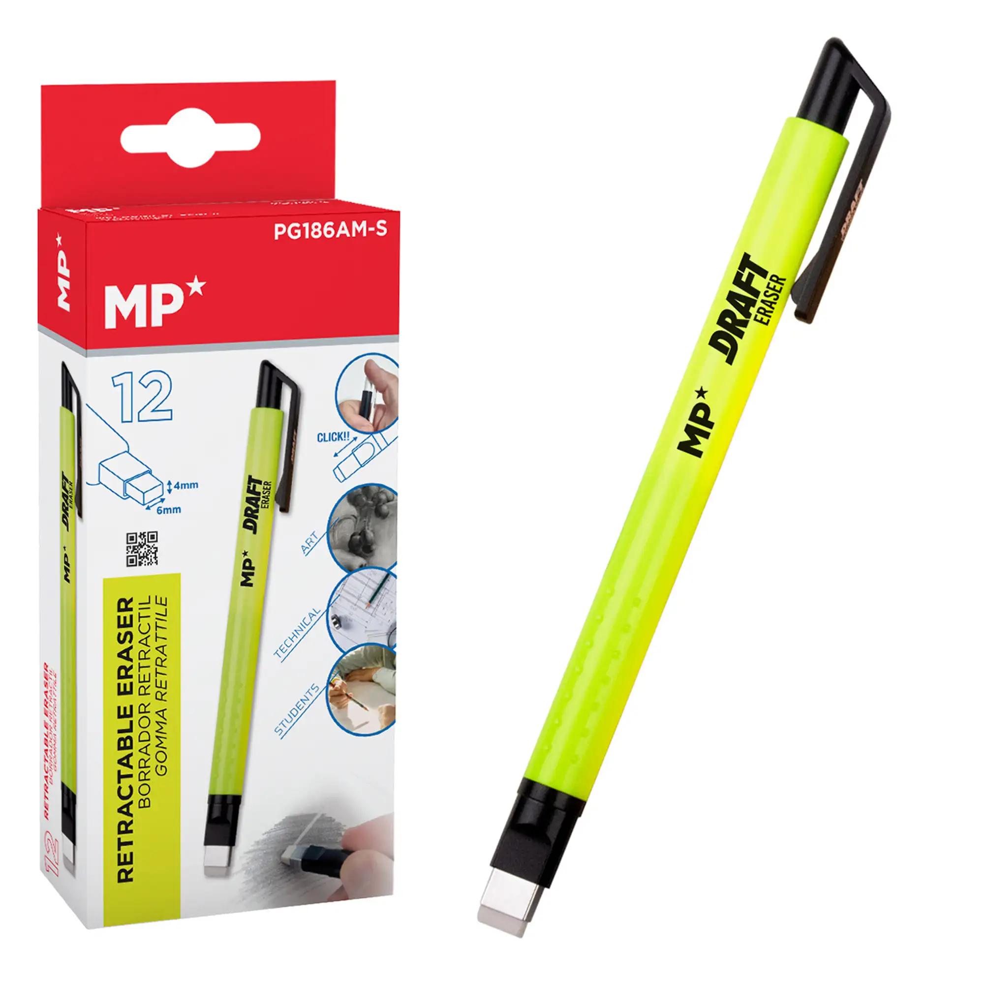PACK 12 Uds. GOMA RETRÁCTIL DE PRECISIÓN AMARILLO FLUO