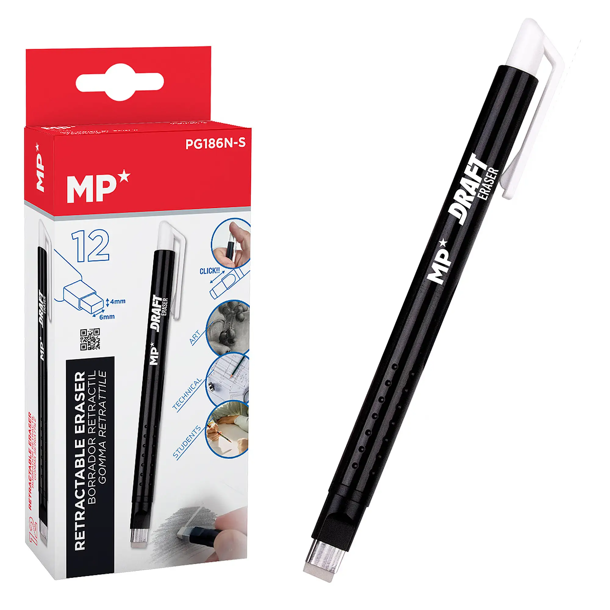 PACK 12 Uds. GOMA RETRÁCTIL DE PRECISIÓN  NEGRO