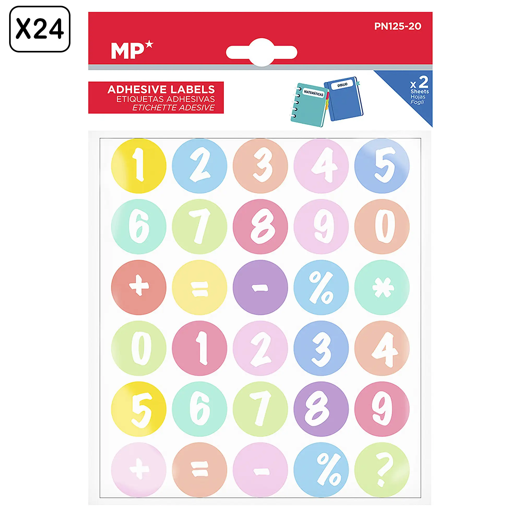 PACK 24 UNIDADES ETIQUETAS ADHESIVAS PERSONALIZABLES DECORADAS DISEÑO NÚMEROS Y SÍMBOLOS  (SET 2 UDS)