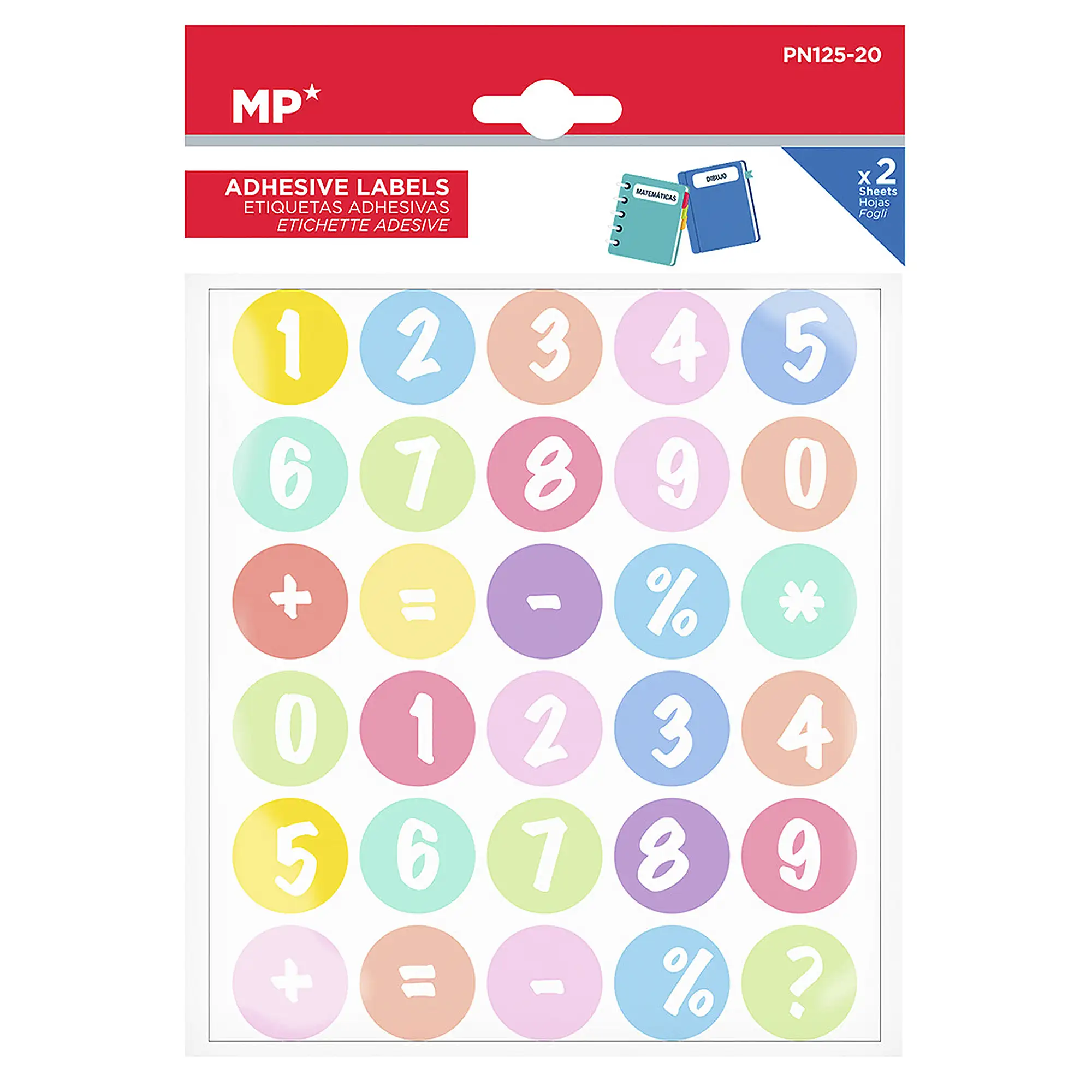 PACK 24 UNIDADES ETIQUETAS ADHESIVAS PERSONALIZABLES DECORADAS DISEÑO NÚMEROS Y SÍMBOLOS  (SET 2 UDS)