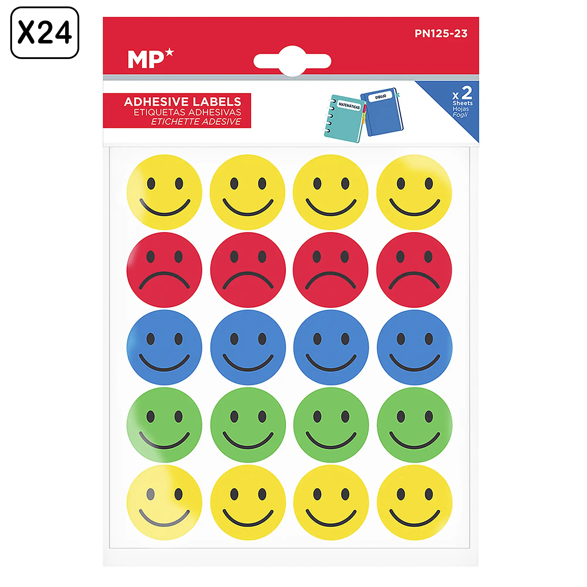PACK 24 UNIDADES ETIQUETAS ADHESIVAS PERSONALIZABLES DECORADAS DISEÑO ESTADOS DE ANIMO  (SET 2 UDS)