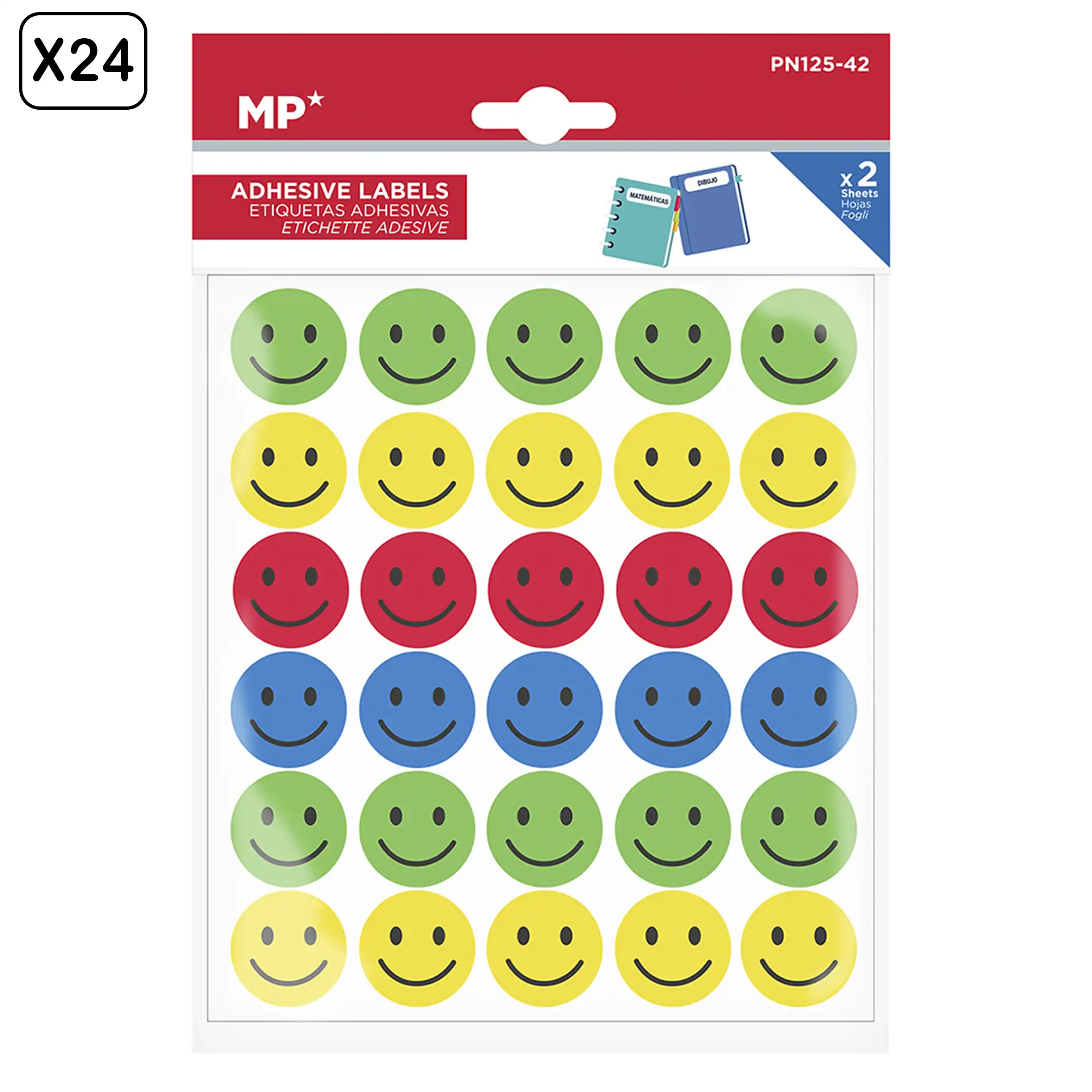 PACK 24 UNIDADES ETIQUETAS ADHESIVAS PERSONALIZABLES DECORADAS DISEÑO CARAS SONRIENTES  (SET 2 UDS)