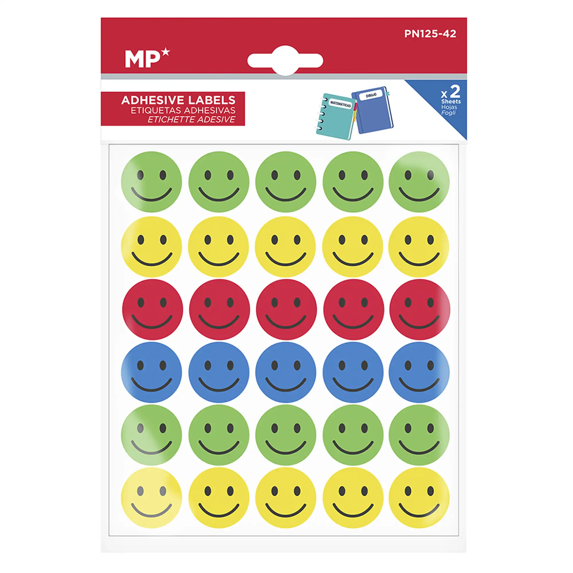 PACK 24 UNIDADES ETIQUETAS ADHESIVAS PERSONALIZABLES DECORADAS DISEÑO CARAS SONRIENTES  (SET 2 UDS)