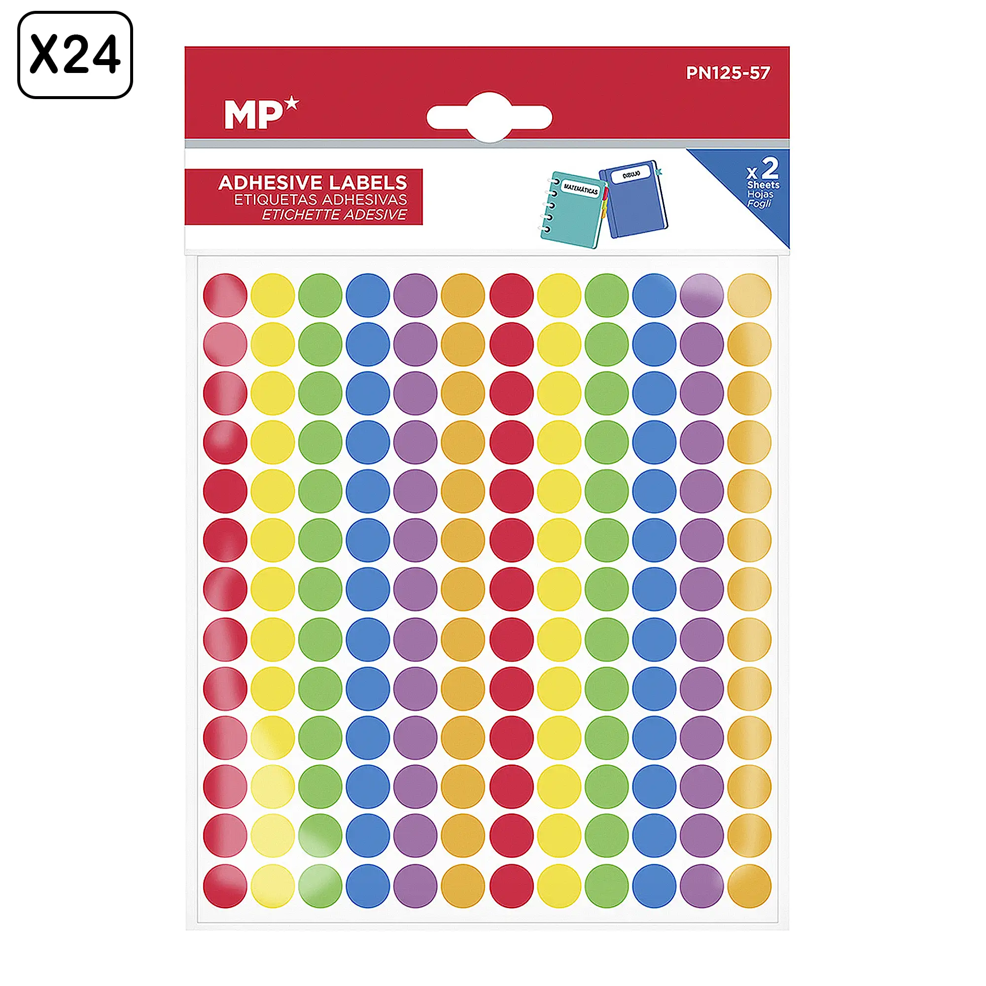 PACK 24 UNIDADES ETIQUETAS ADHESIVAS PERSONALIZABLES DECORADAS DISEÑO CÍRCULOS DE COLORES PEQUEÑOS  (SET 2 UDS)